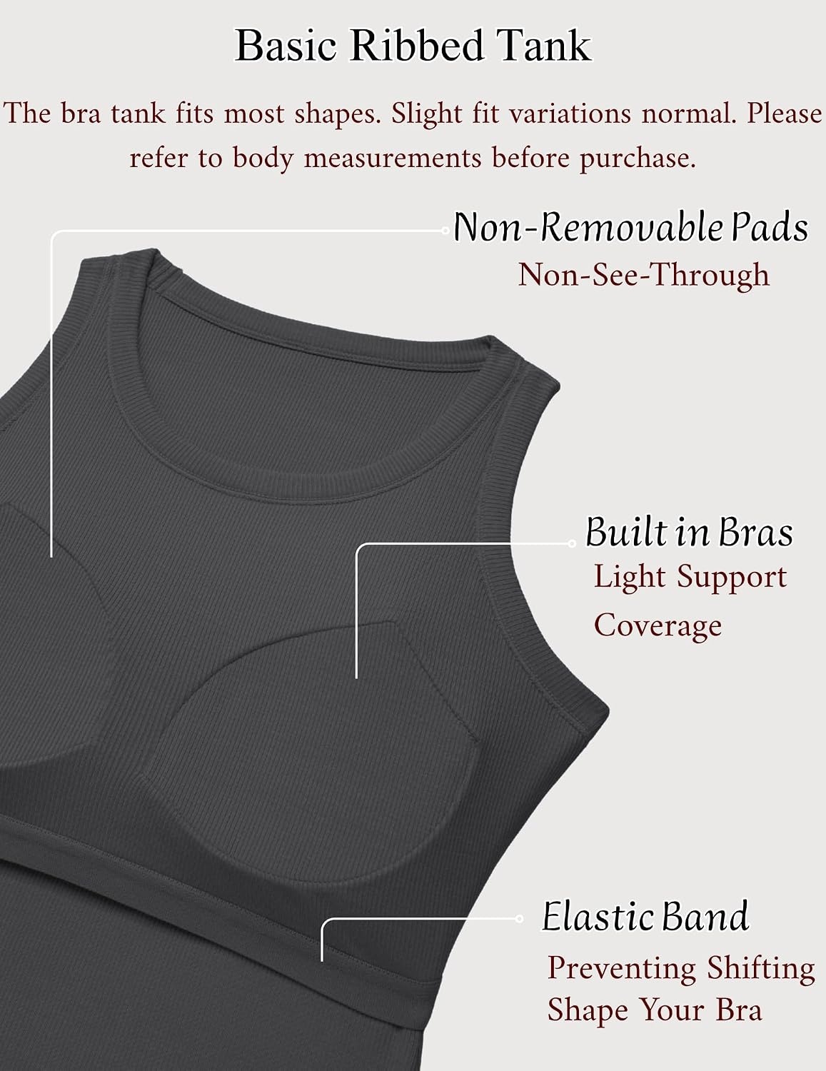 image:imageZeagoo Tank Tops with Built in Bra for Women Sleeveless Ribbed Summer TopsDark Grey