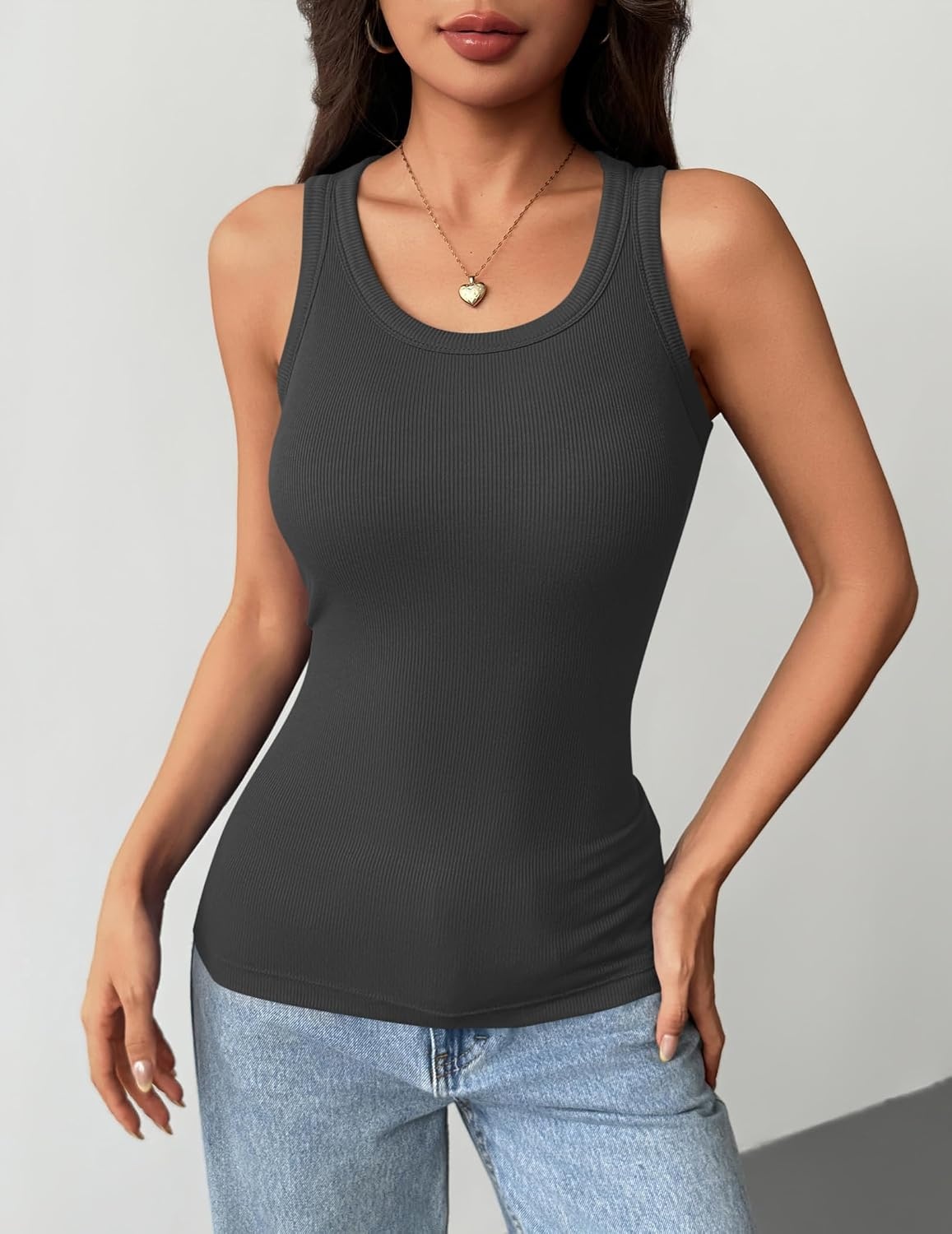 image:imageZeagoo Tank Tops with Built in Bra for Women Sleeveless Ribbed Summer TopsDark Grey
