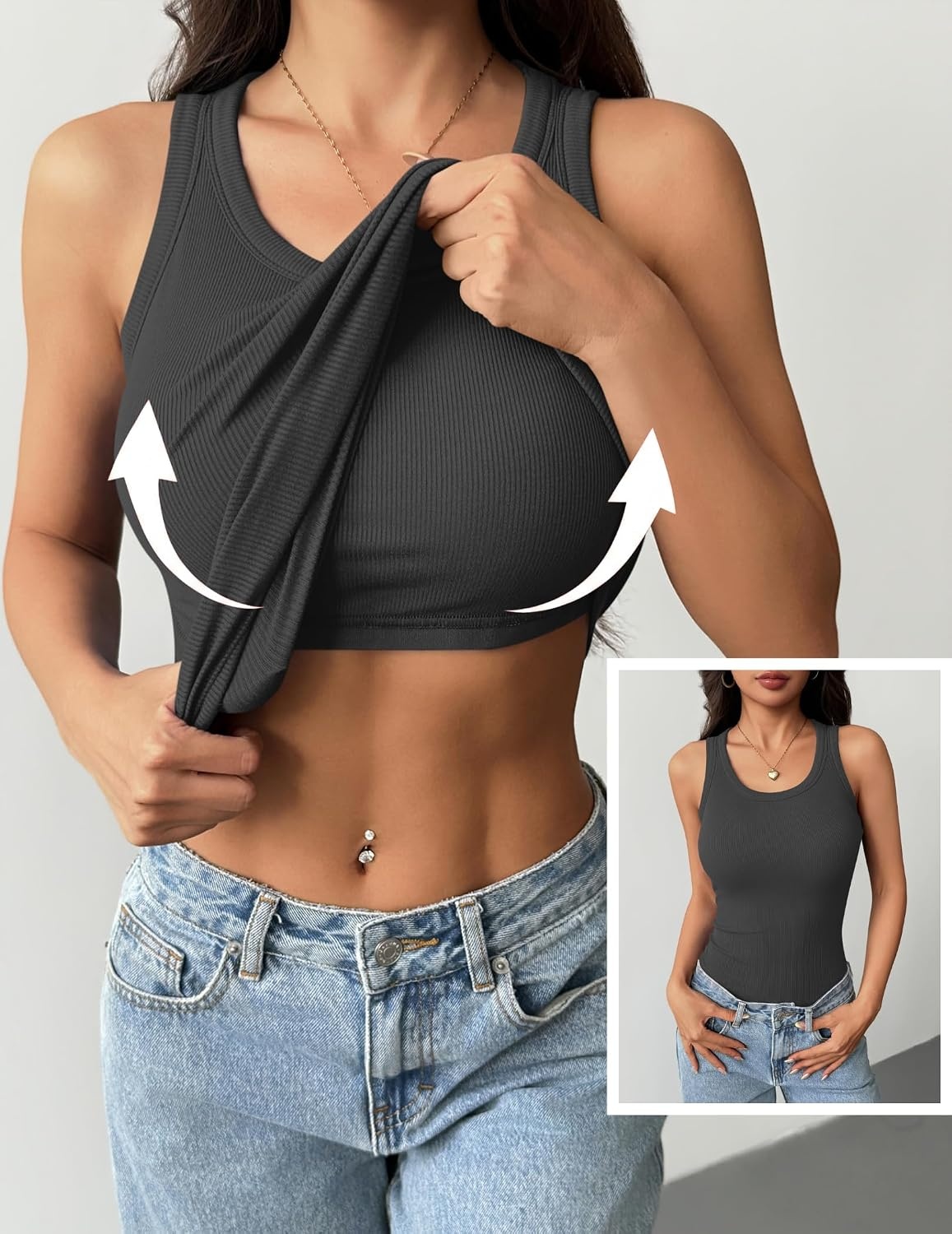 image:imageZeagoo Tank Tops with Built in Bra for Women Sleeveless Ribbed Summer TopsDark Grey