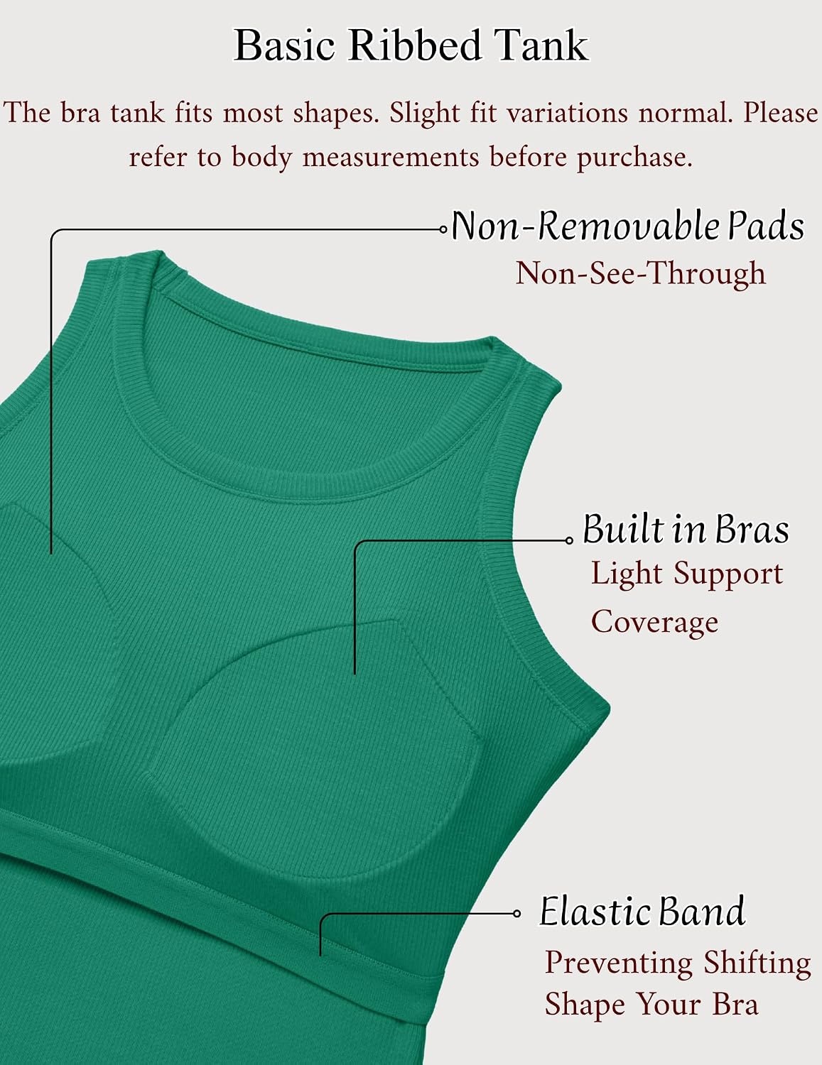 image:imageZeagoo Tank Tops with Built in Bra for Women Sleeveless Ribbed Summer TopsGreen