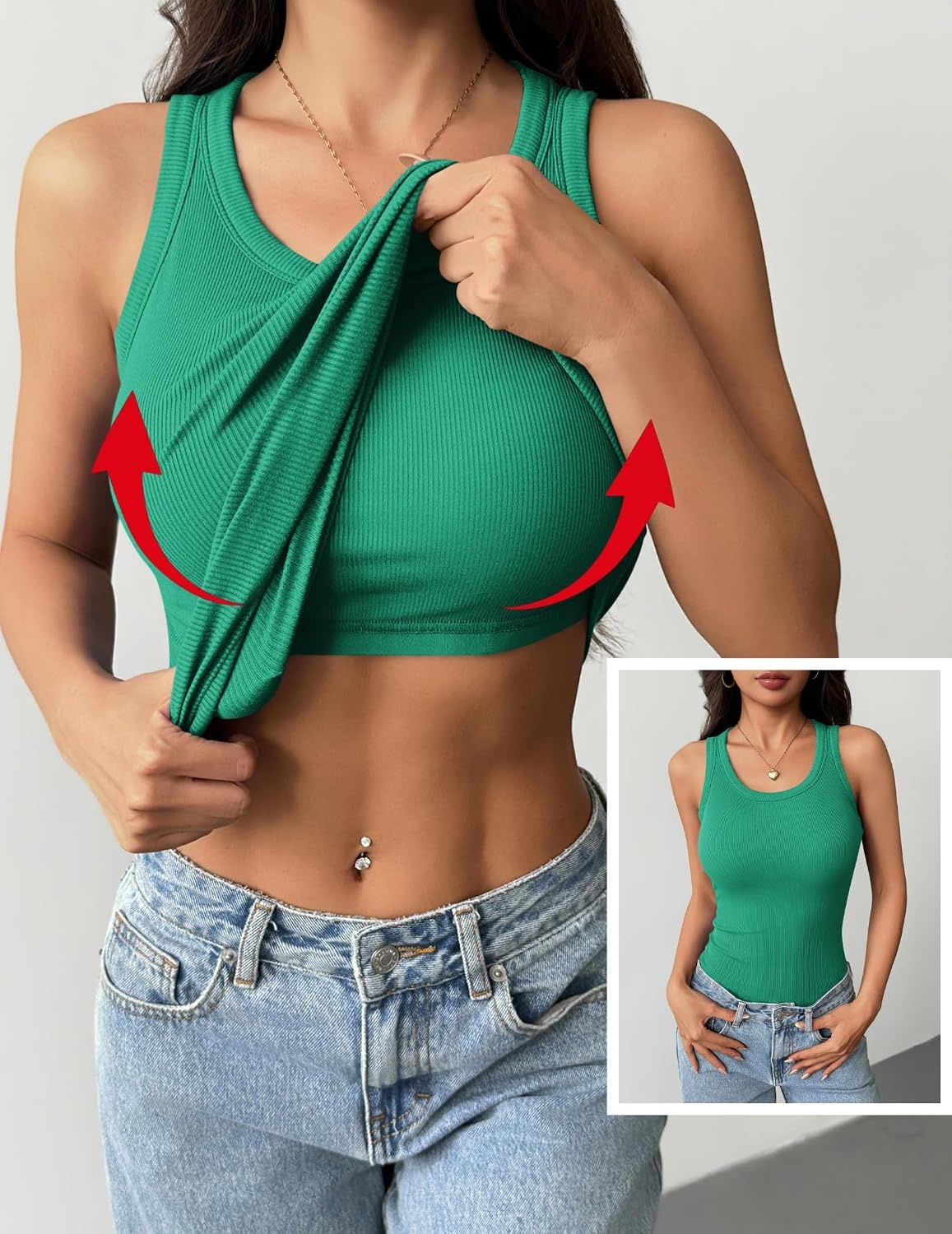 image:imageZeagoo Tank Tops with Built in Bra for Women Sleeveless Ribbed Summer TopsGreen
