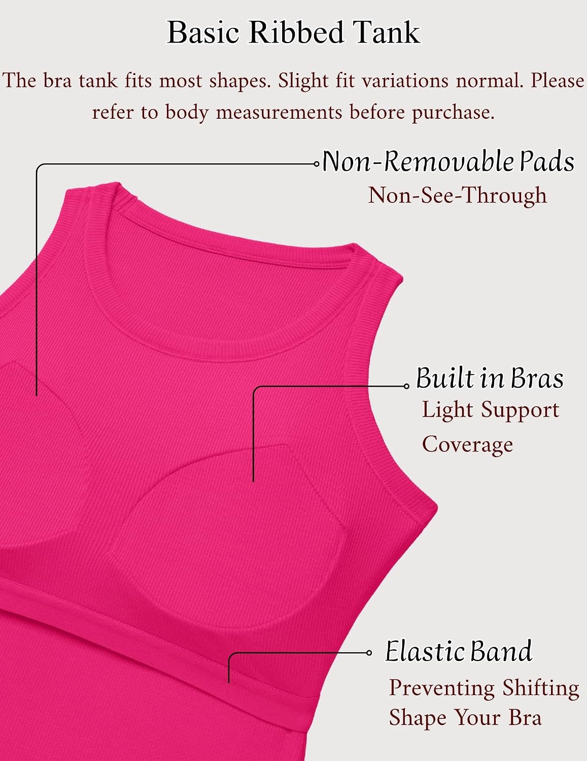 image:imageZeagoo Tank Tops with Built in Bra for Women Sleeveless Ribbed Summer TopsHot Pink