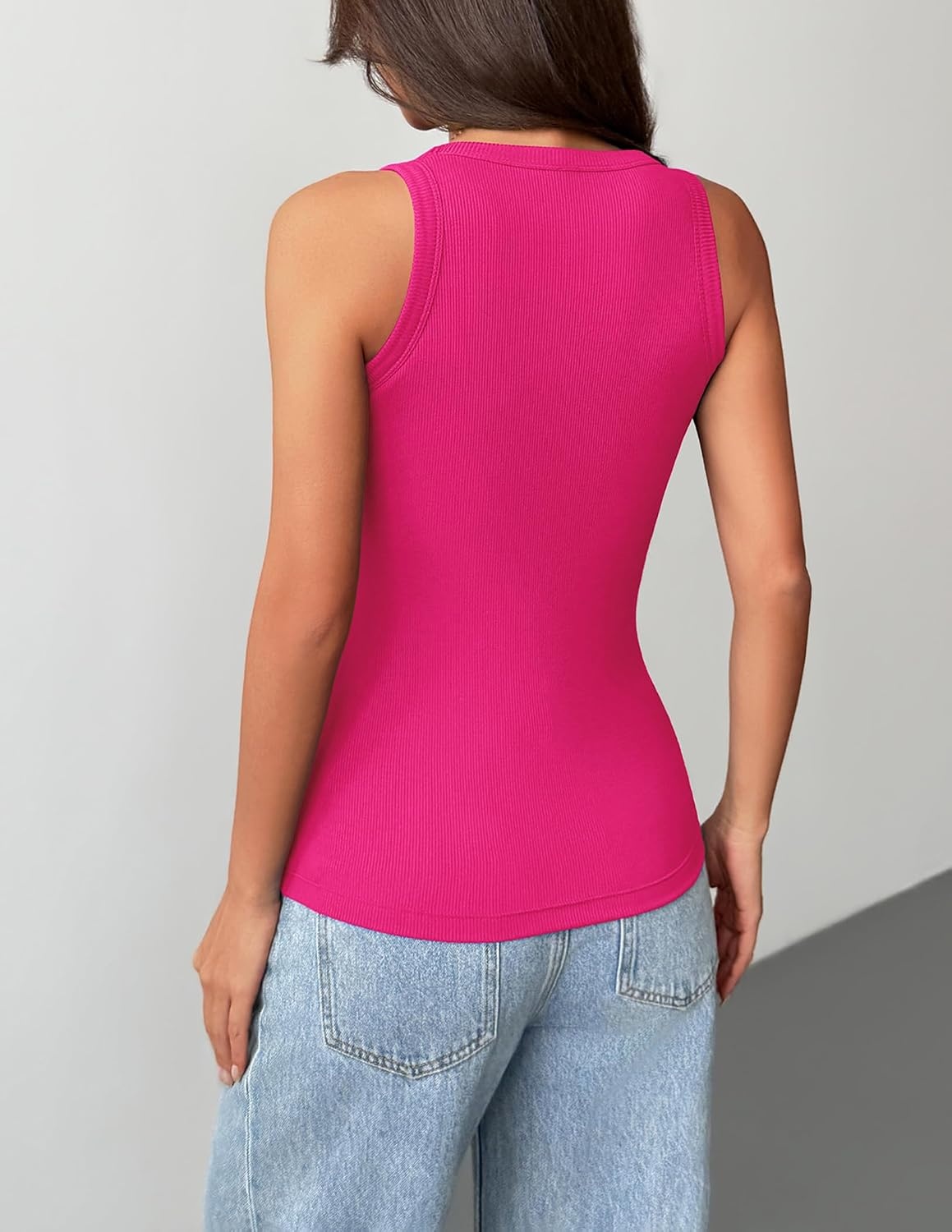 image:imageZeagoo Tank Tops with Built in Bra for Women Sleeveless Ribbed Summer TopsHot Pink