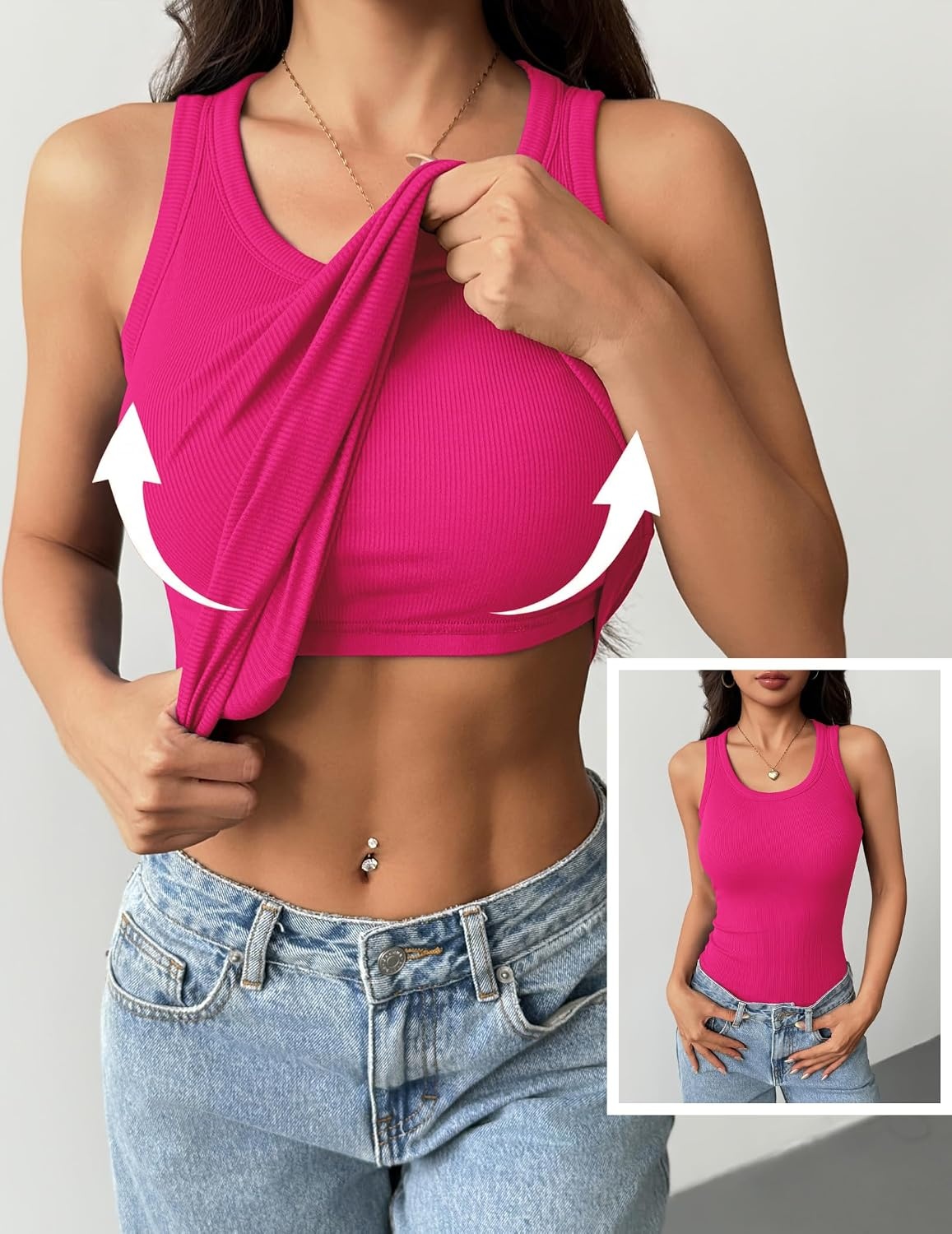 image:imageZeagoo Tank Tops with Built in Bra for Women Sleeveless Ribbed Summer TopsHot Pink