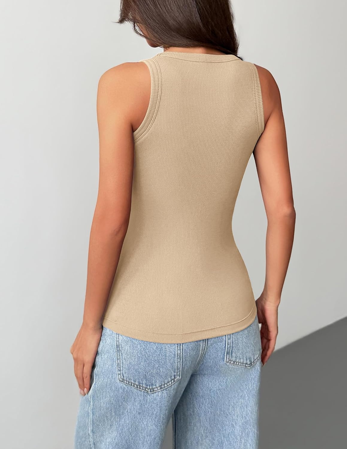 image:imageZeagoo Tank Tops with Built in Bra for Women Sleeveless Ribbed Summer TopsKhaki