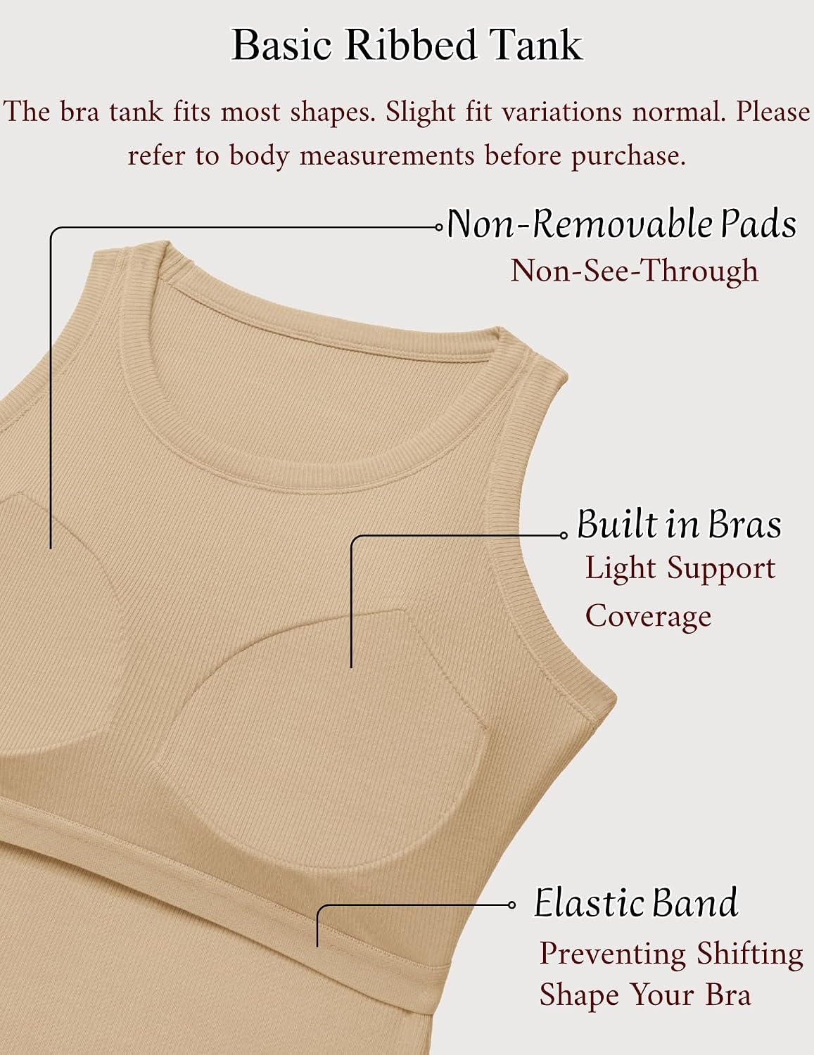 image:imageZeagoo Tank Tops with Built in Bra for Women Sleeveless Ribbed Summer TopsKhaki