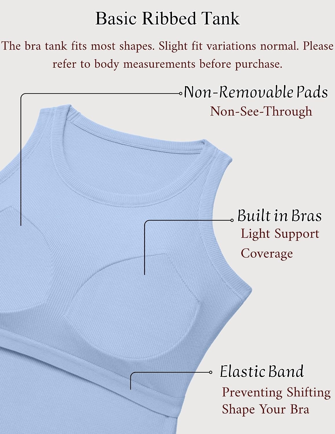 image:imageZeagoo Tank Tops with Built in Bra for Women Sleeveless Ribbed Summer TopsLight Blue