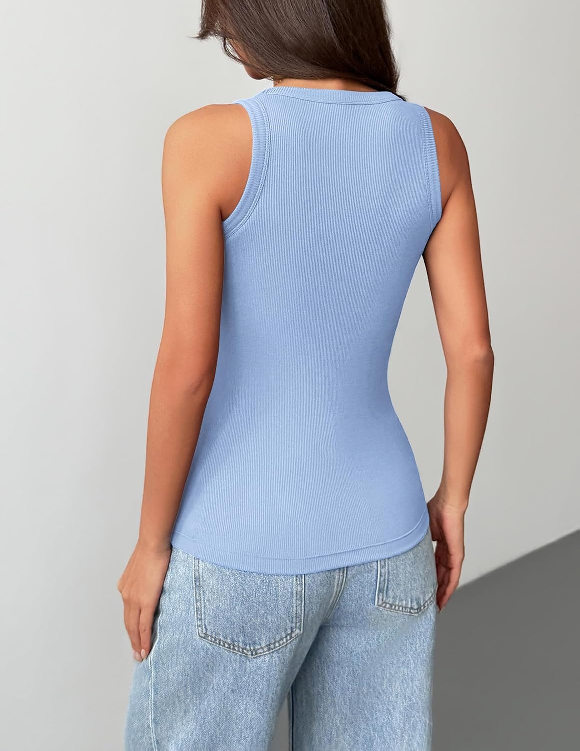image:imageZeagoo Tank Tops with Built in Bra for Women Sleeveless Ribbed Summer TopsLight Blue