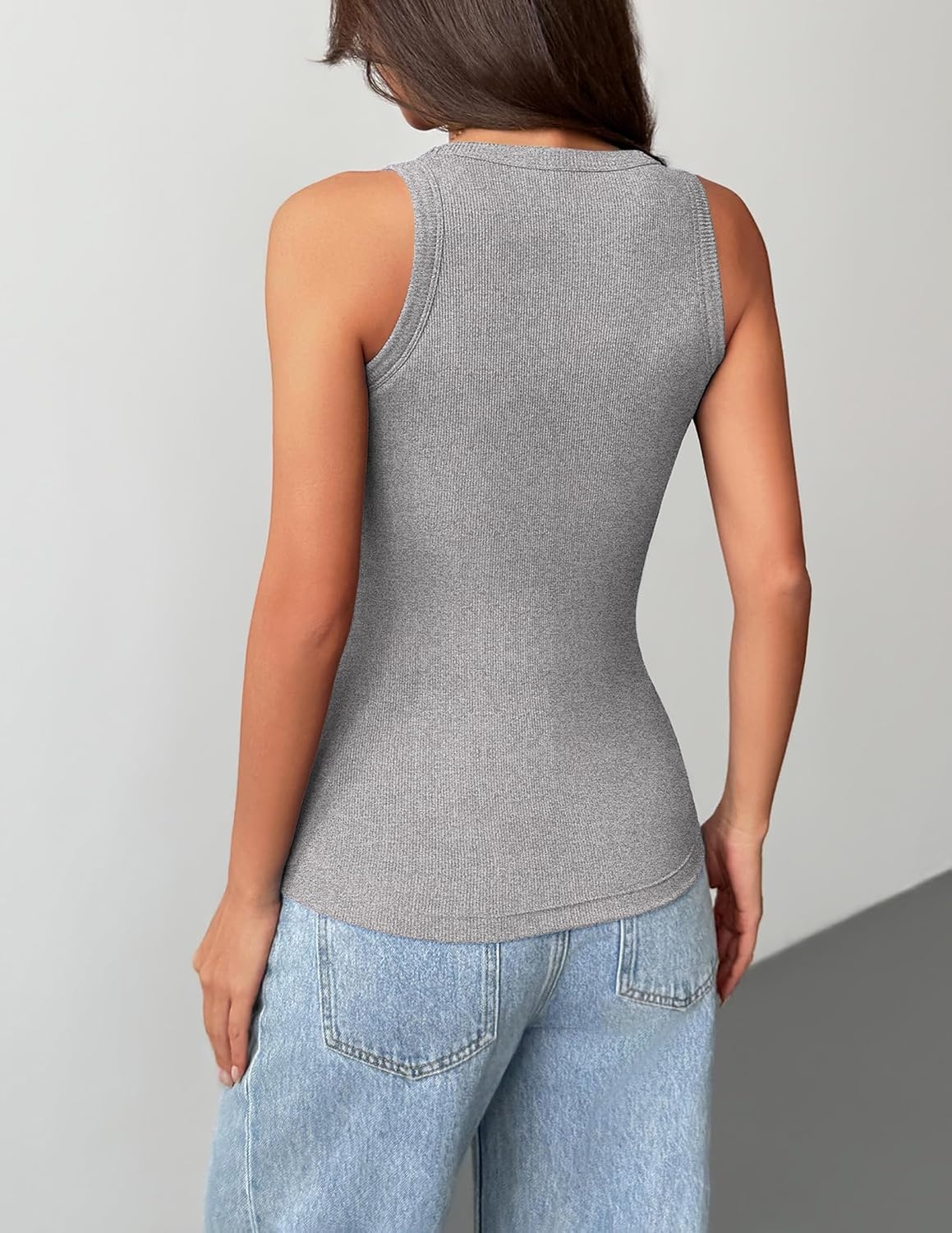 image:imageZeagoo Tank Tops with Built in Bra for Women Sleeveless Ribbed Summer TopsLight Grey