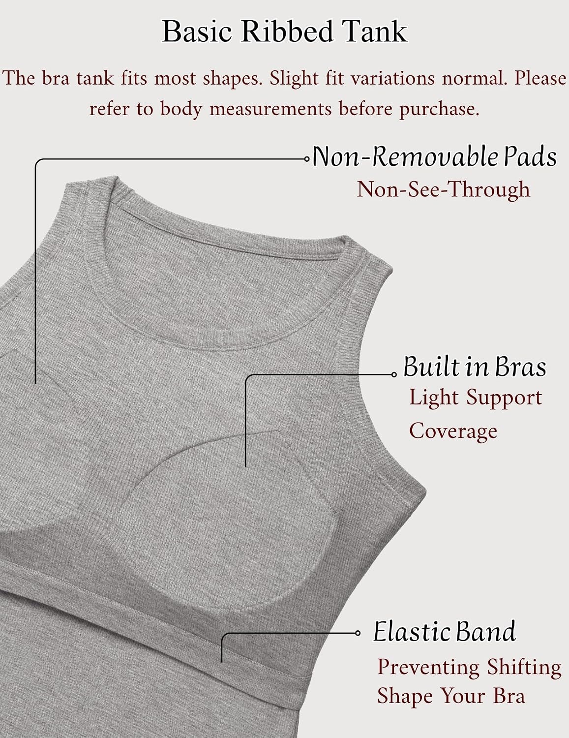 image:imageZeagoo Tank Tops with Built in Bra for Women Sleeveless Ribbed Summer TopsLight Grey