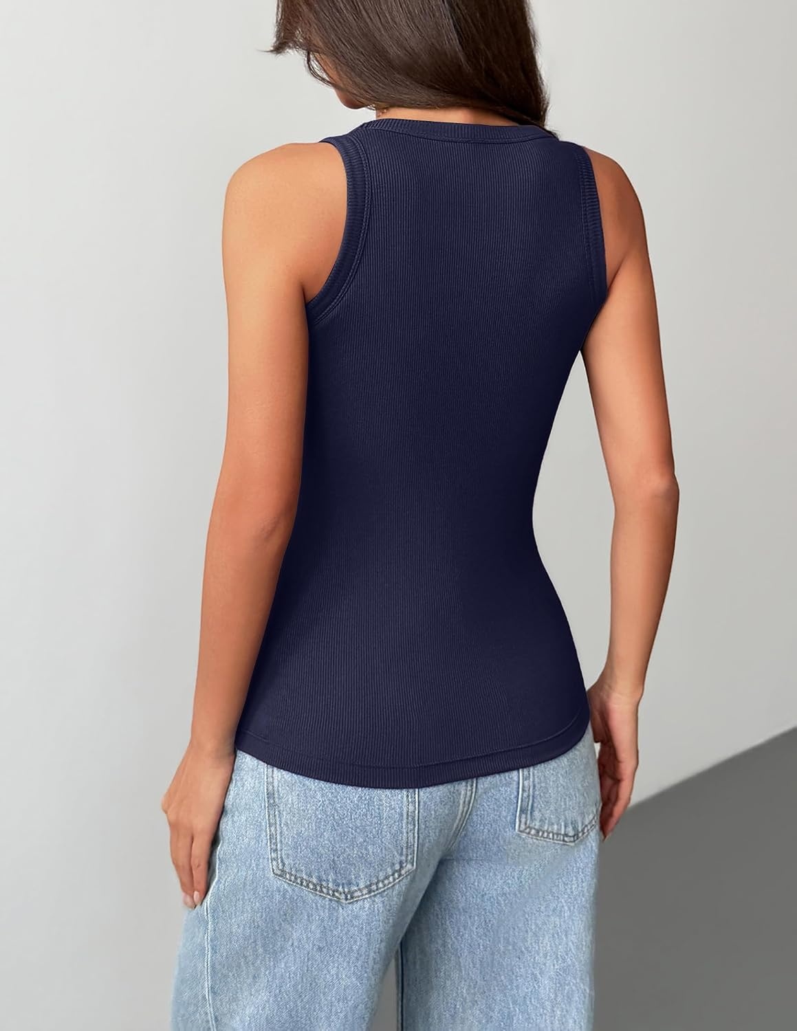 image:imageZeagoo Tank Tops with Built in Bra for Women Sleeveless Ribbed Summer TopsNavy Blue