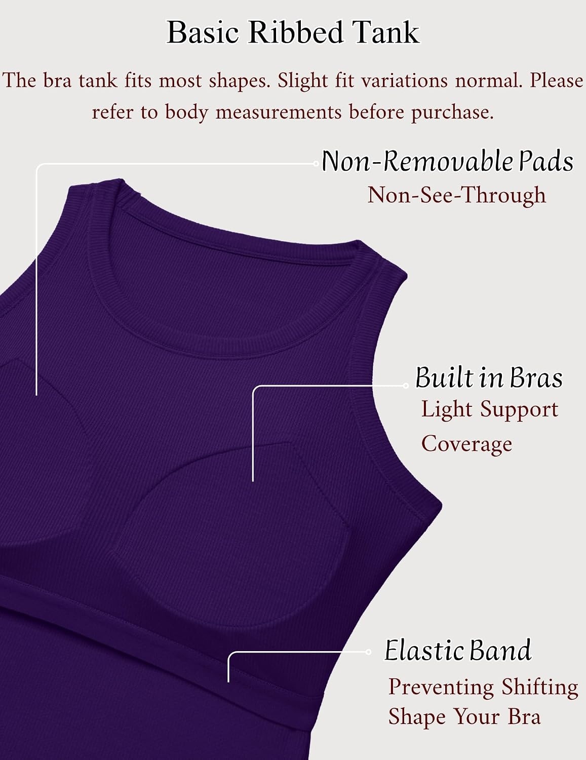 image:imageZeagoo Tank Tops with Built in Bra for Women Sleeveless Ribbed Summer TopsPurple