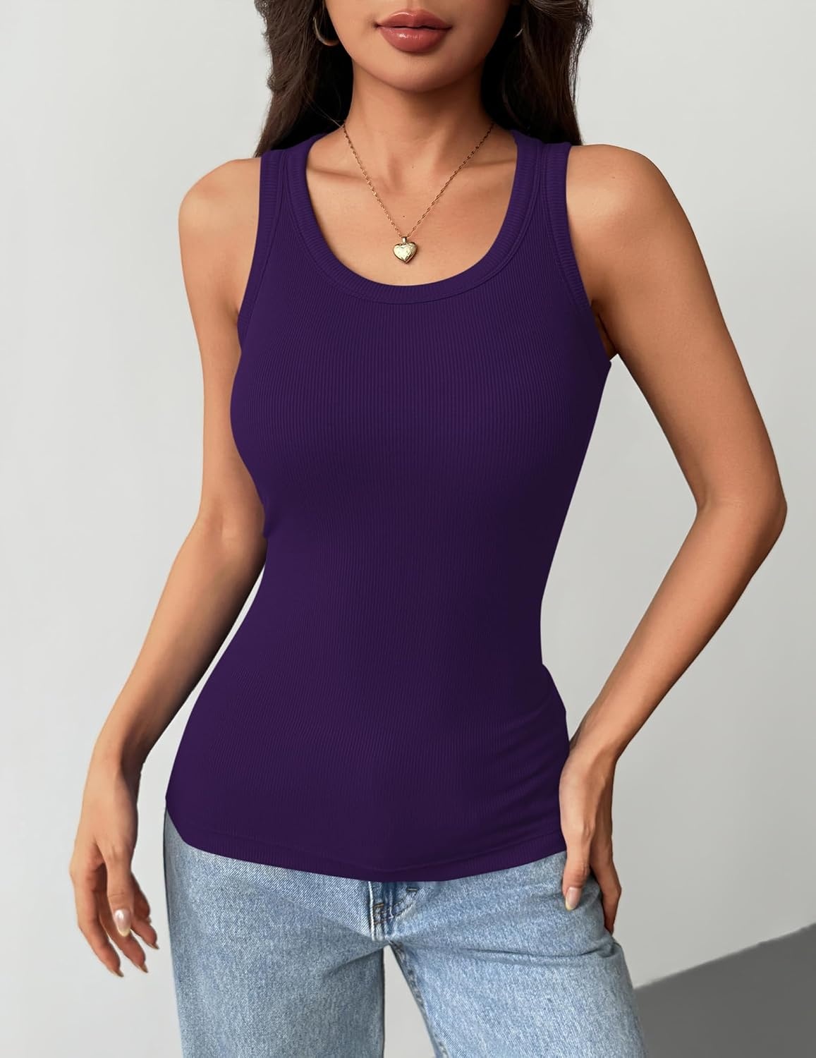 image:imageZeagoo Tank Tops with Built in Bra for Women Sleeveless Ribbed Summer TopsPurple