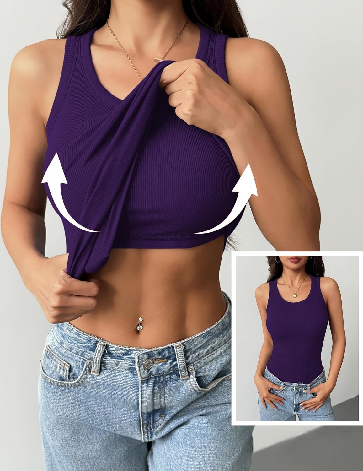 image:imageZeagoo Tank Tops with Built in Bra for Women Sleeveless Ribbed Summer TopsPurple