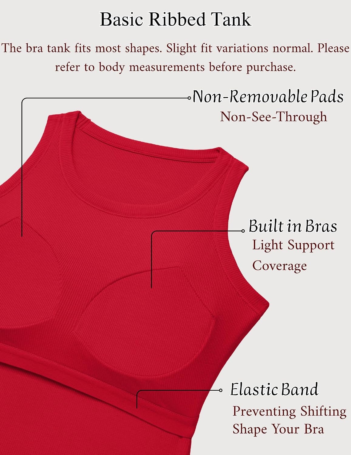 image:imageZeagoo Tank Tops with Built in Bra for Women Sleeveless Ribbed Summer TopsRed