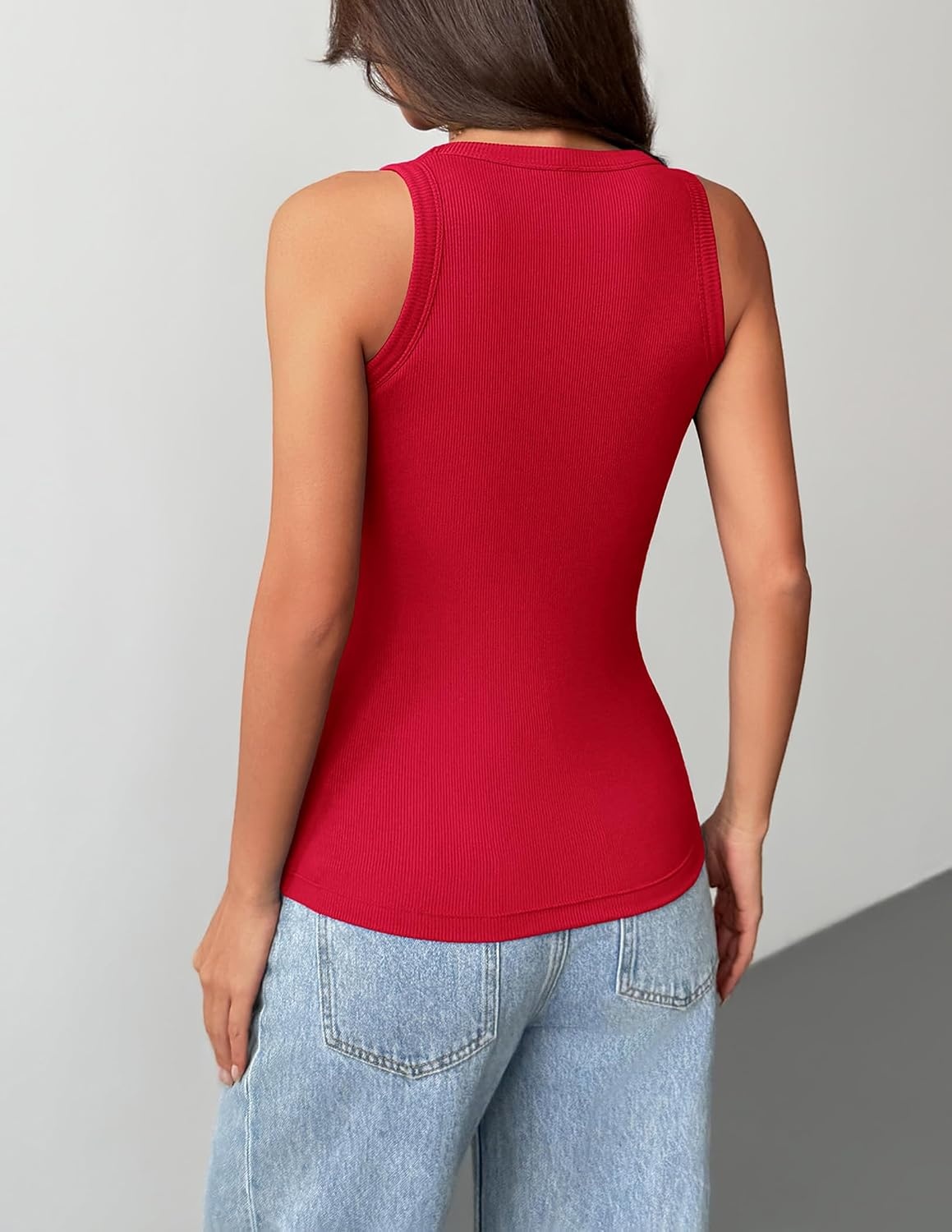 image:imageZeagoo Tank Tops with Built in Bra for Women Sleeveless Ribbed Summer TopsRed