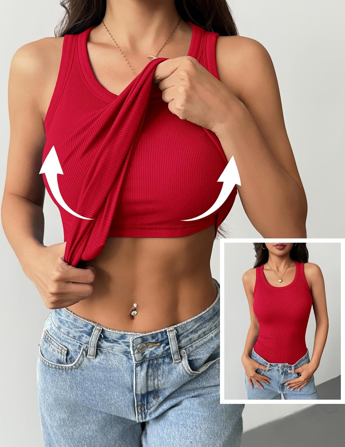 image:imageZeagoo Tank Tops with Built in Bra for Women Sleeveless Ribbed Summer TopsRed