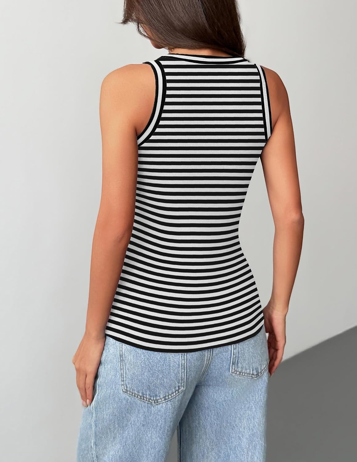 image:imageZeagoo Tank Tops with Built in Bra for Women Sleeveless Ribbed Summer TopsStripe Black White