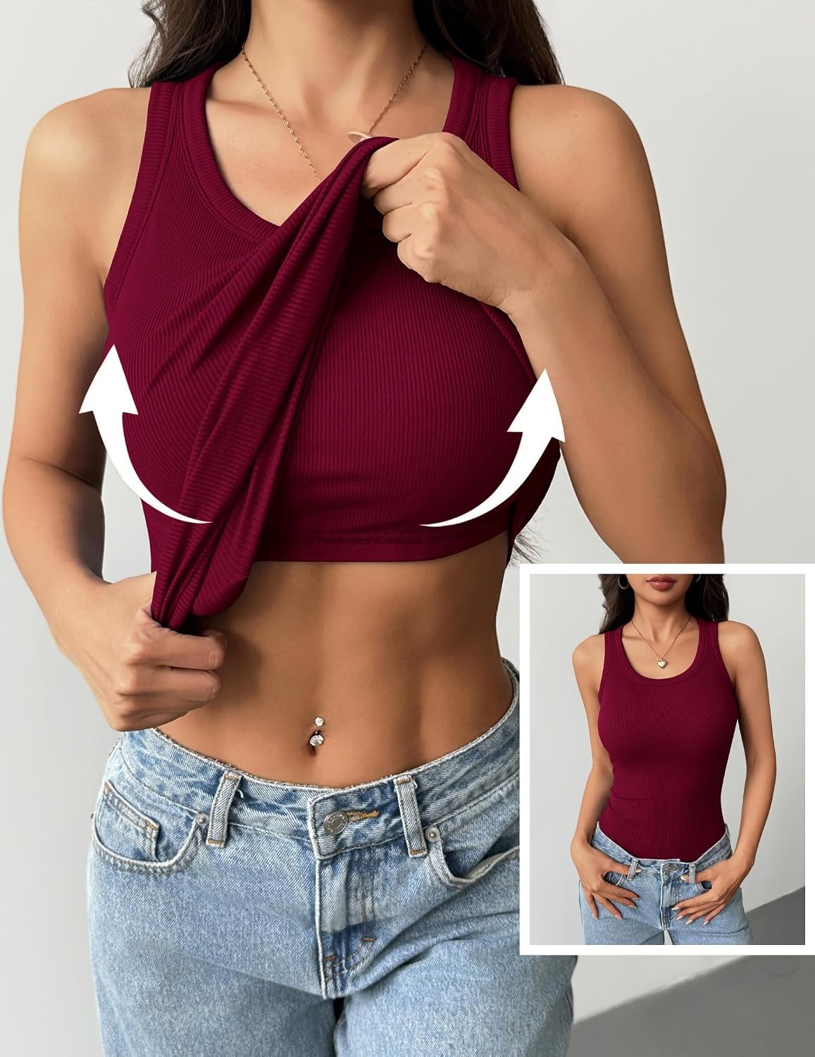 image:imageZeagoo Tank Tops with Built in Bra for Women Sleeveless Ribbed Summer TopsWine Red