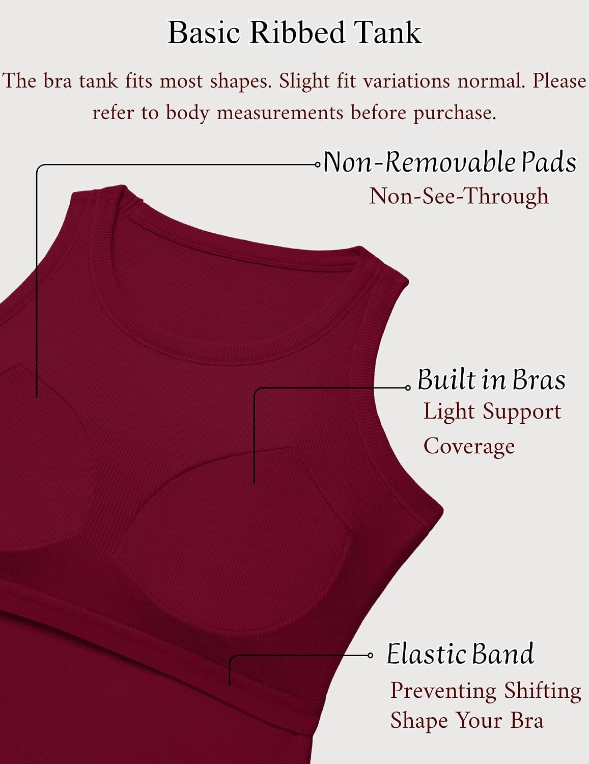 image:imageZeagoo Tank Tops with Built in Bra for Women Sleeveless Ribbed Summer TopsWine Red