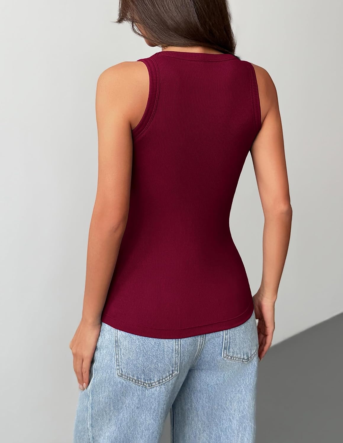 image:imageZeagoo Tank Tops with Built in Bra for Women Sleeveless Ribbed Summer TopsWine Red