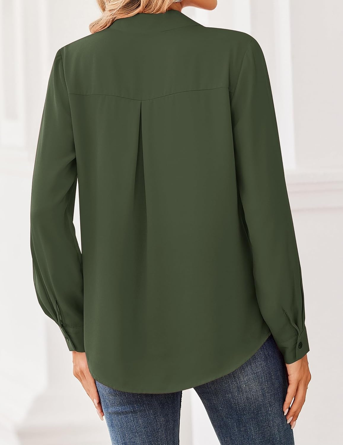 image:imageZeagoo Women Blouses Chiffon Long Sleeve Button Down Shirts Business TopsArmy Green