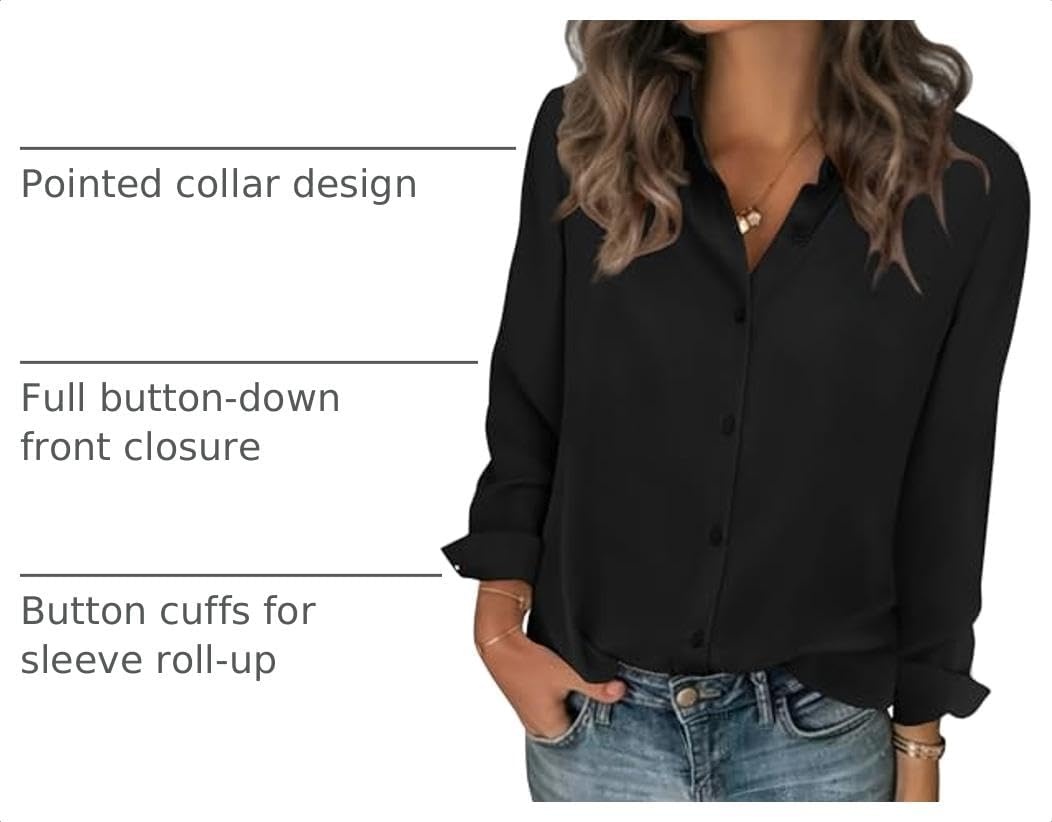 image:imageZeagoo Women Blouses Chiffon Long Sleeve Button Down Shirts Business TopsBlack