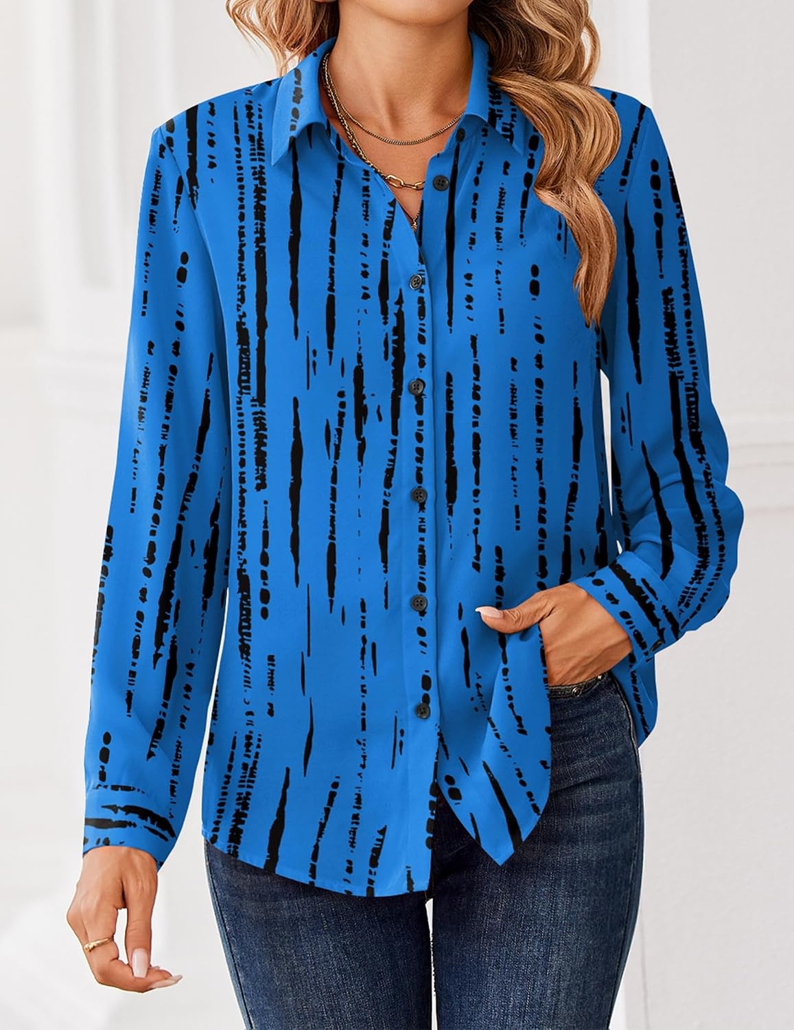 image:imageZeagoo Women Blouses Chiffon Long Sleeve Button Down Shirts Business TopsBlue Black