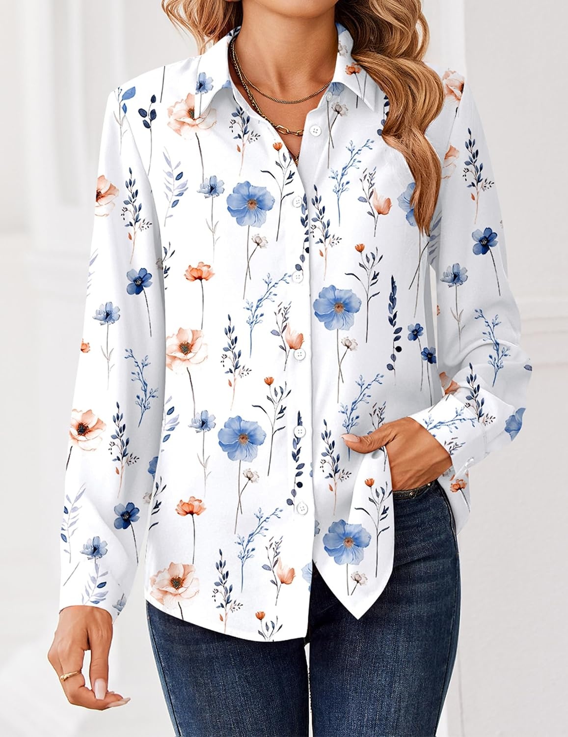 image:imageZeagoo Women Blouses Chiffon Long Sleeve Button Down Shirts Business TopsMandala Pattern