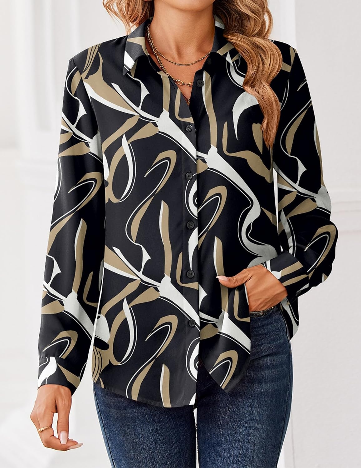 image:imageZeagoo Women Blouses Chiffon Long Sleeve Button Down Shirts Business TopsMulticolor 312