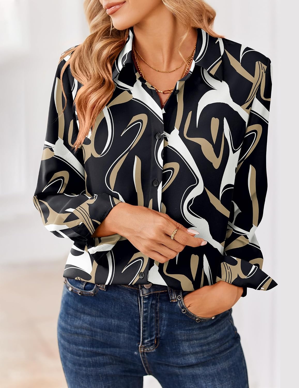 image:imageZeagoo Women Blouses Chiffon Long Sleeve Button Down Shirts Business TopsMulticolor 312