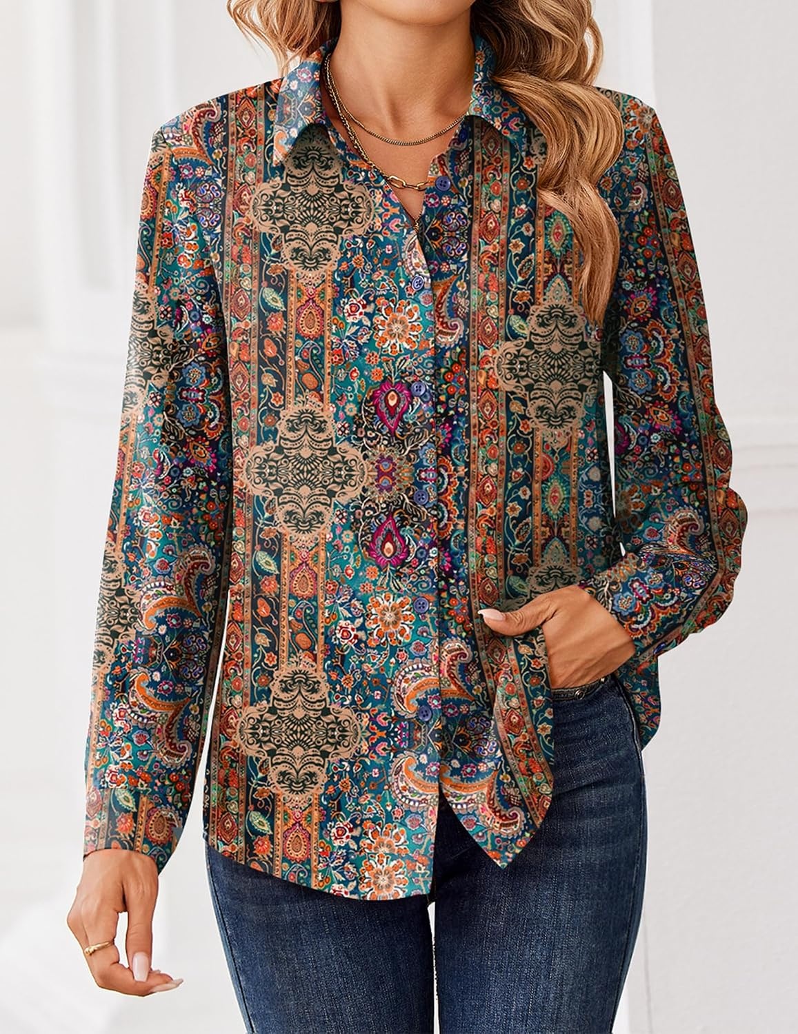 image:imageZeagoo Women Blouses Chiffon Long Sleeve Button Down Shirts Business TopsMulticolor 721