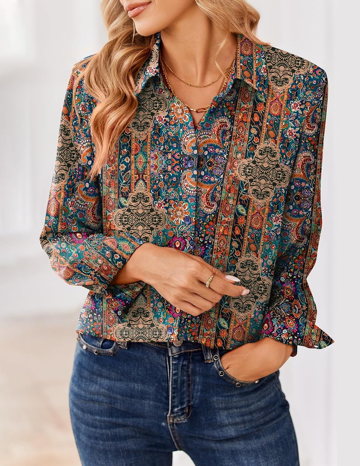 image:imageZeagoo Women Blouses Chiffon Long Sleeve Button Down Shirts Business TopsMulticolor 721