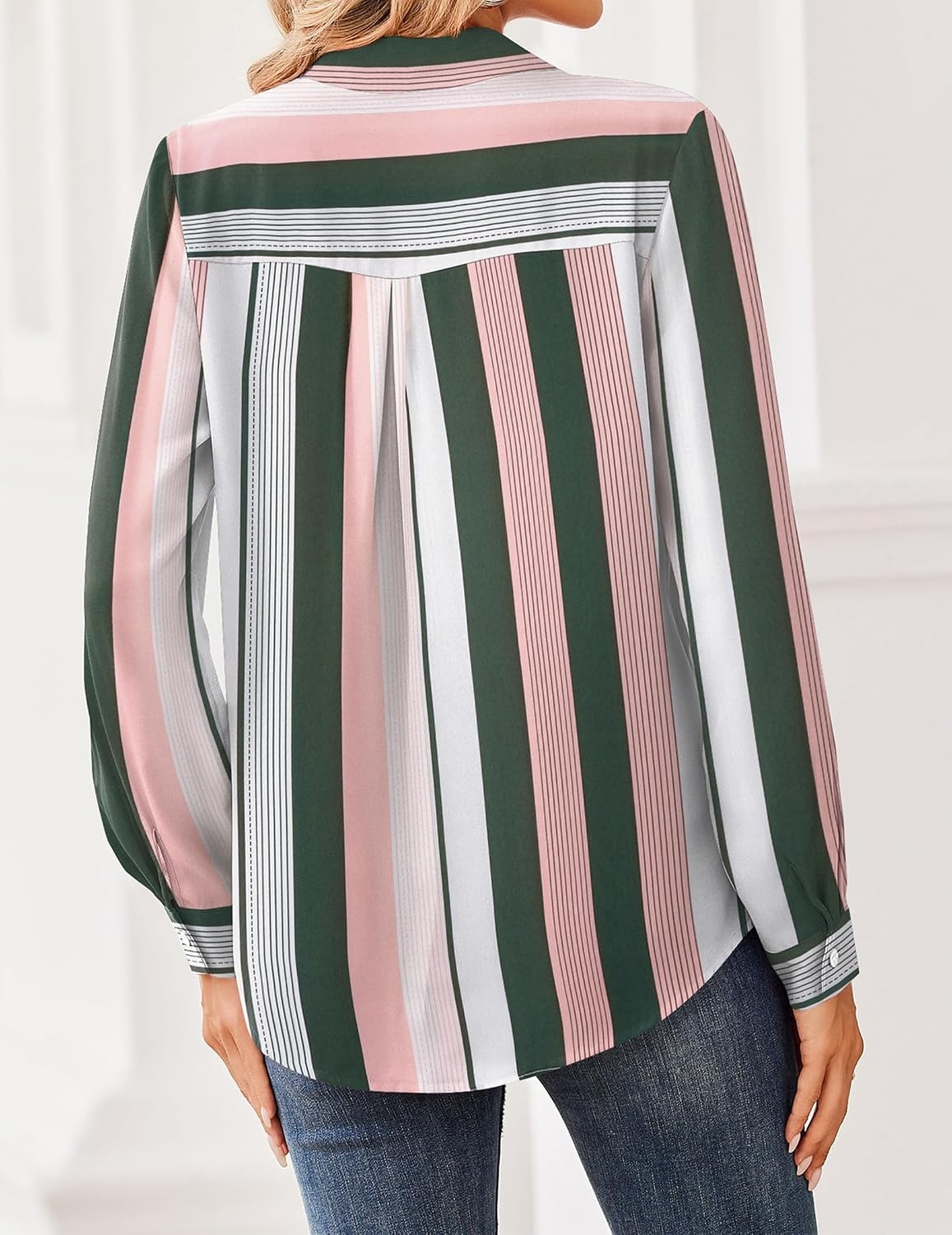 image:imageZeagoo Women Blouses Chiffon Long Sleeve Button Down Shirts Business TopsMulticolor Stripes