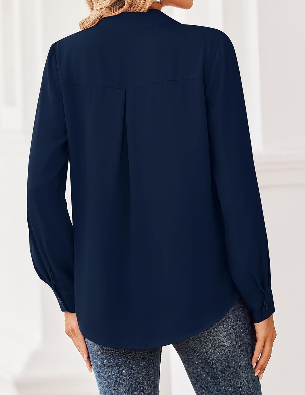 image:imageZeagoo Women Blouses Chiffon Long Sleeve Button Down Shirts Business TopsNavy Blue