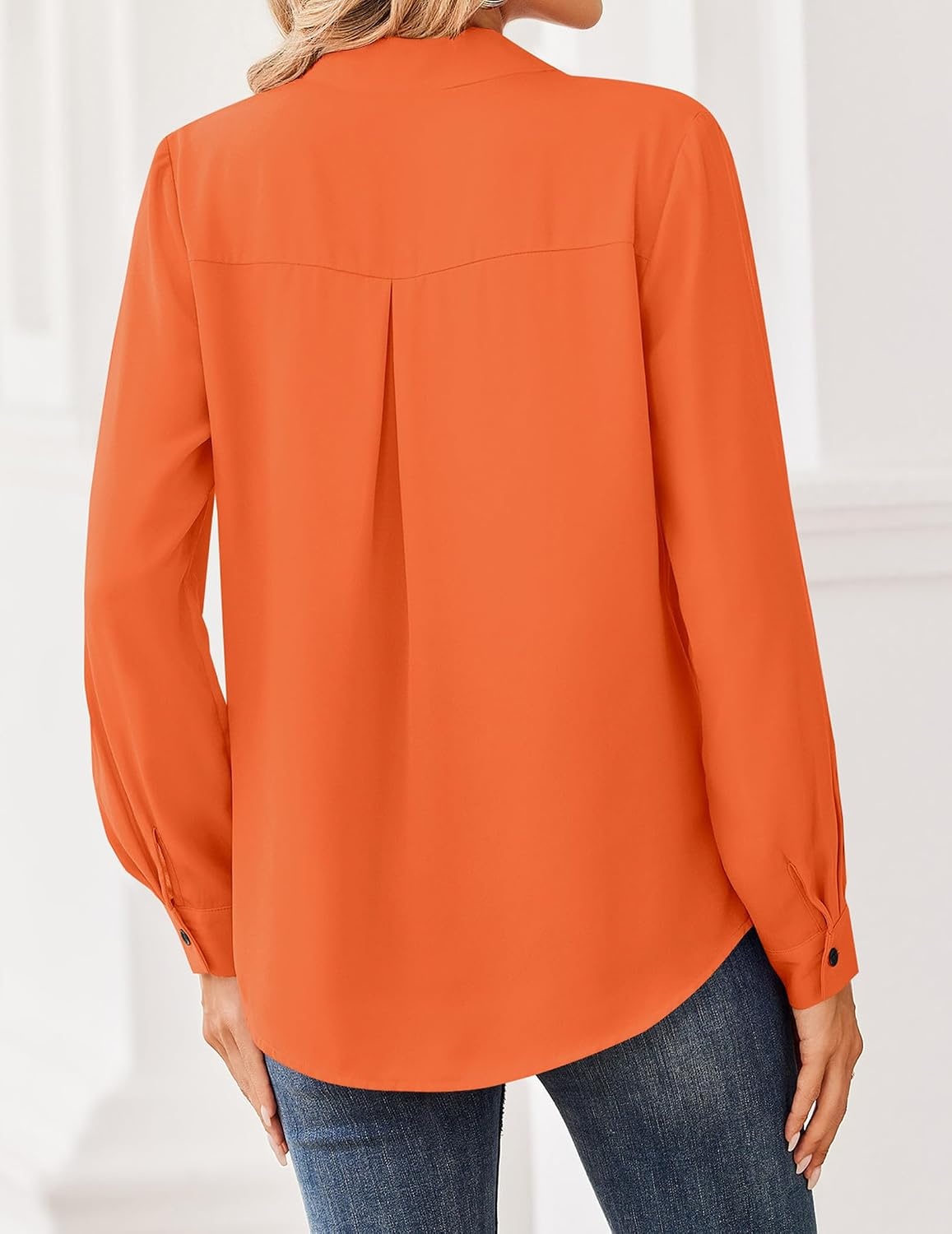 image:imageZeagoo Women Blouses Chiffon Long Sleeve Button Down Shirts Business TopsOrange