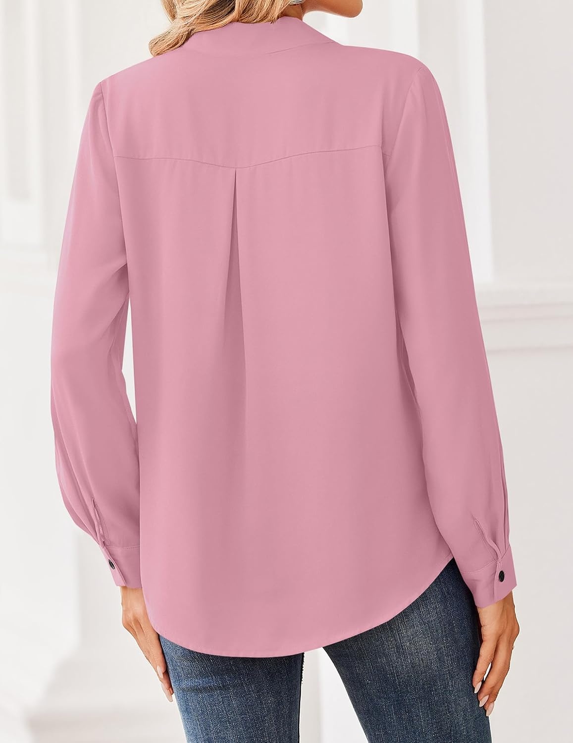 image:imageZeagoo Women Blouses Chiffon Long Sleeve Button Down Shirts Business TopsPink