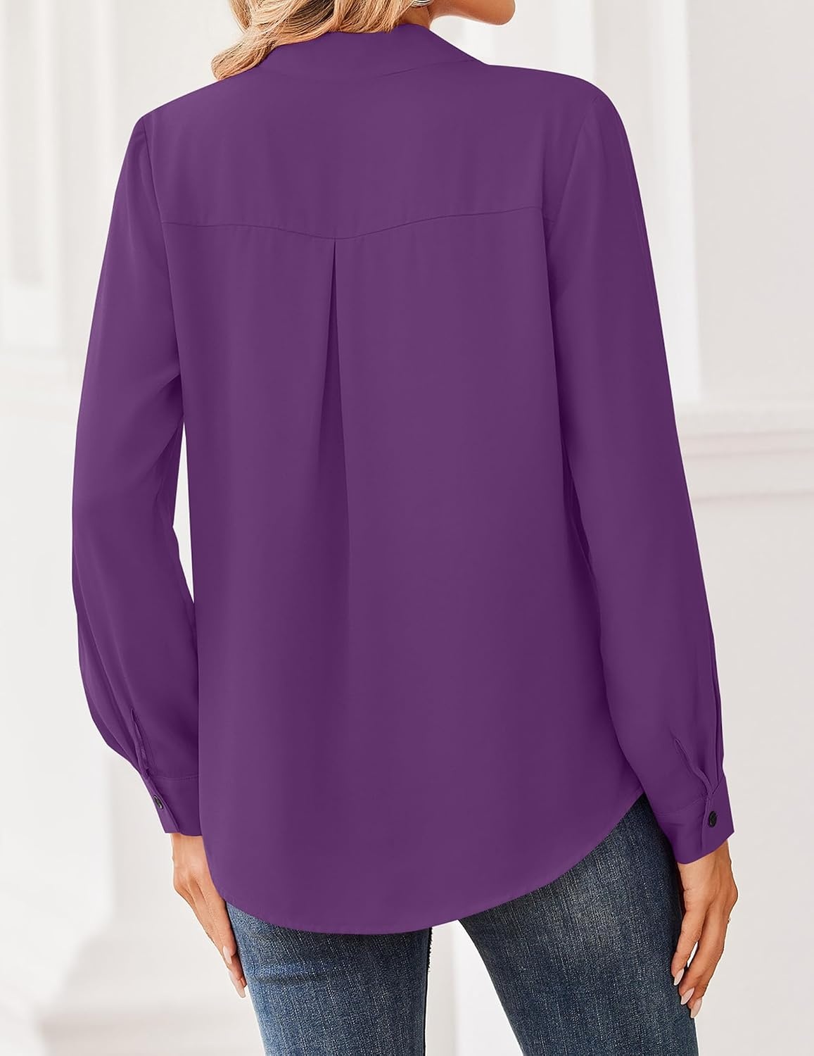 image:imageZeagoo Women Blouses Chiffon Long Sleeve Button Down Shirts Business TopsPurple