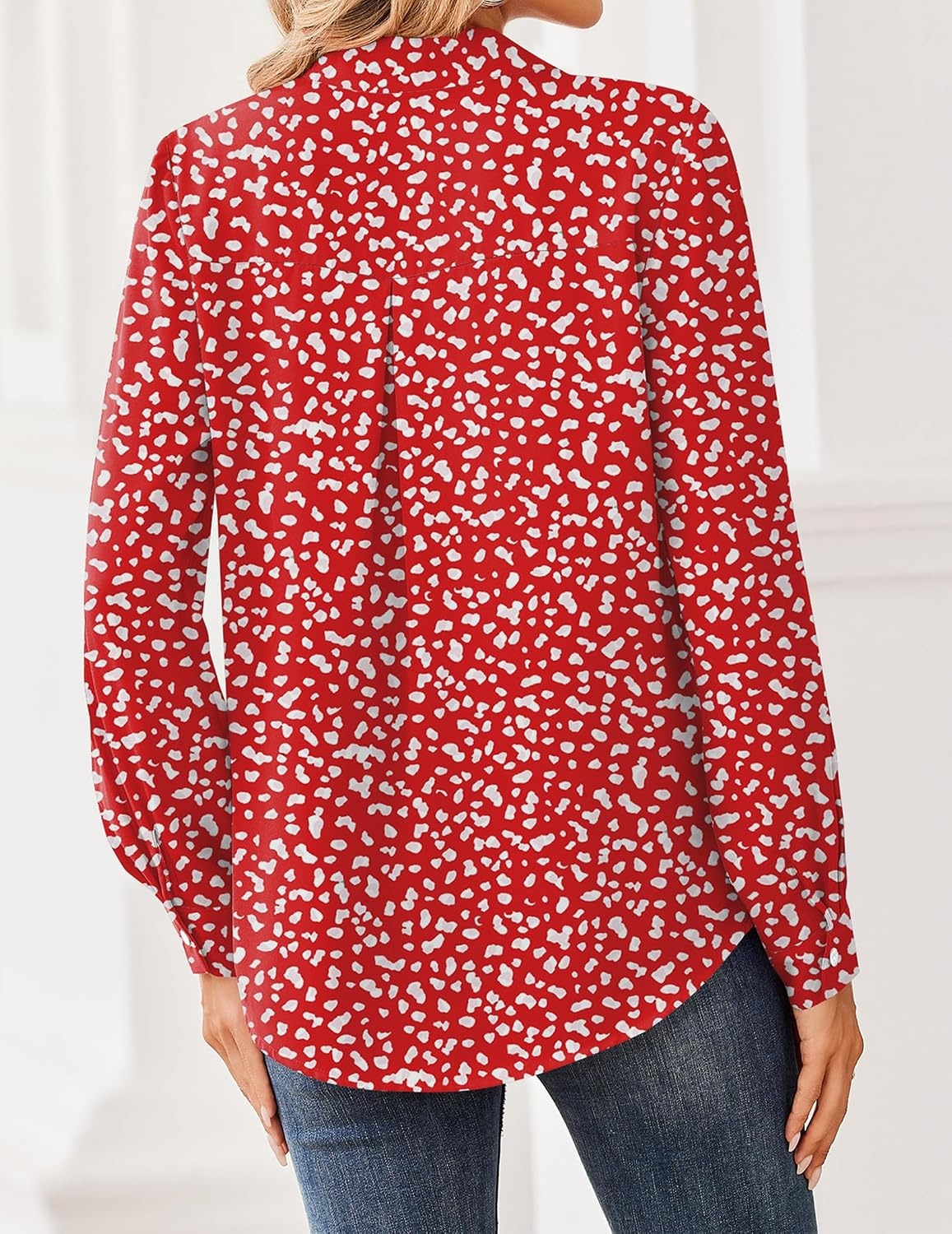 image:imageZeagoo Women Blouses Chiffon Long Sleeve Button Down Shirts Business TopsRed White Polka Dots