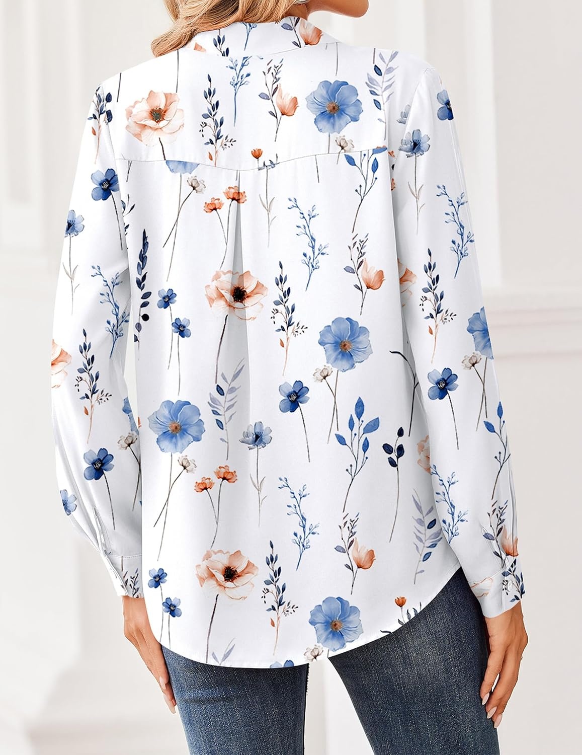image:imageZeagoo Women Blouses Chiffon Long Sleeve Button Down Shirts Business TopsWhite Floral