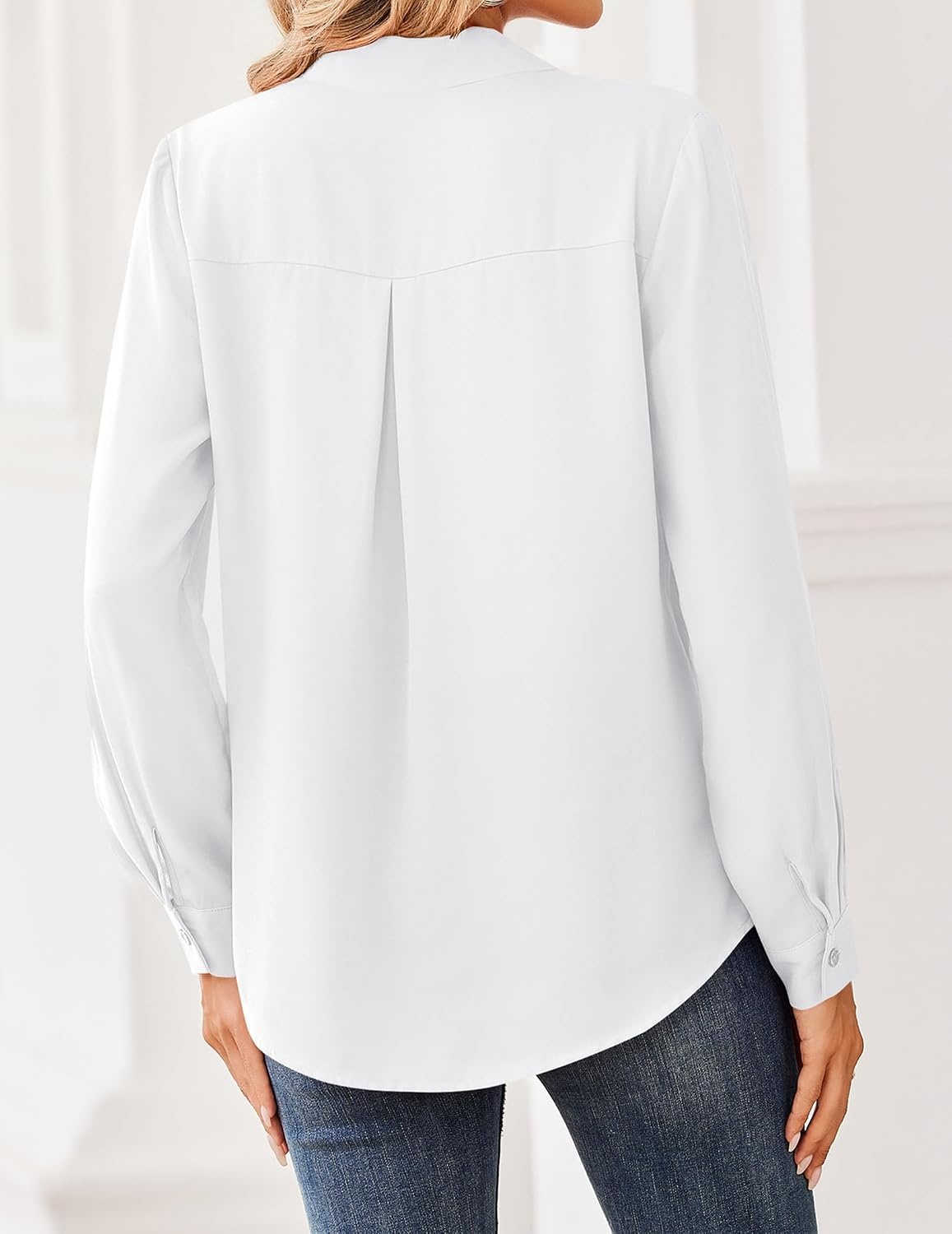 image:imageZeagoo Women Blouses Chiffon Long Sleeve Button Down Shirts Business TopsWhite Sheer