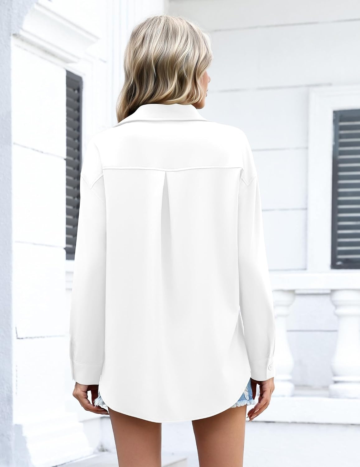 image:imageZeagoo Women Button Down Shirts Oversized Long Sleeve Blouses with PocketAwhite