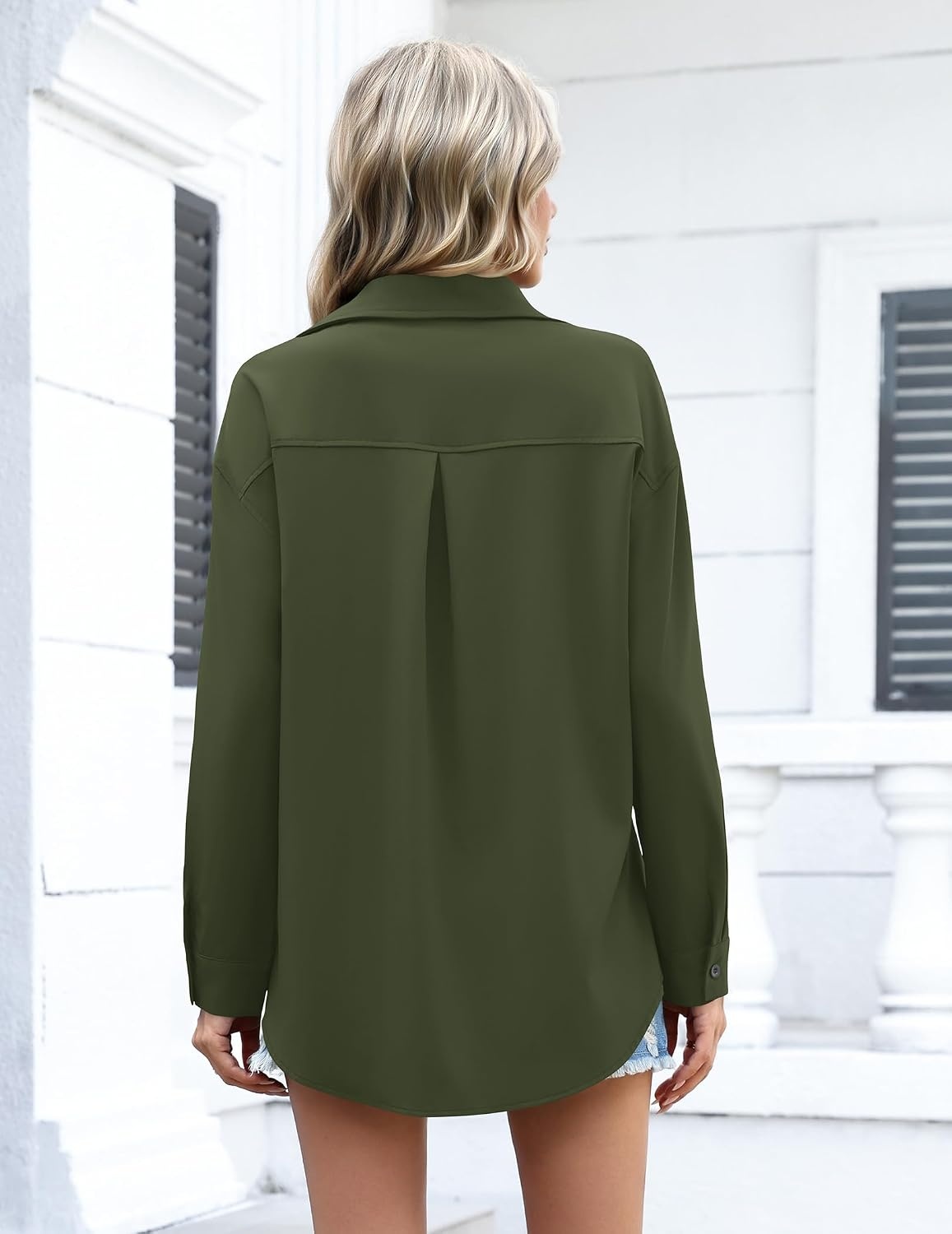 image:imageZeagoo Women Button Down Shirts Oversized Long Sleeve Blouses with PocketBarmy Green