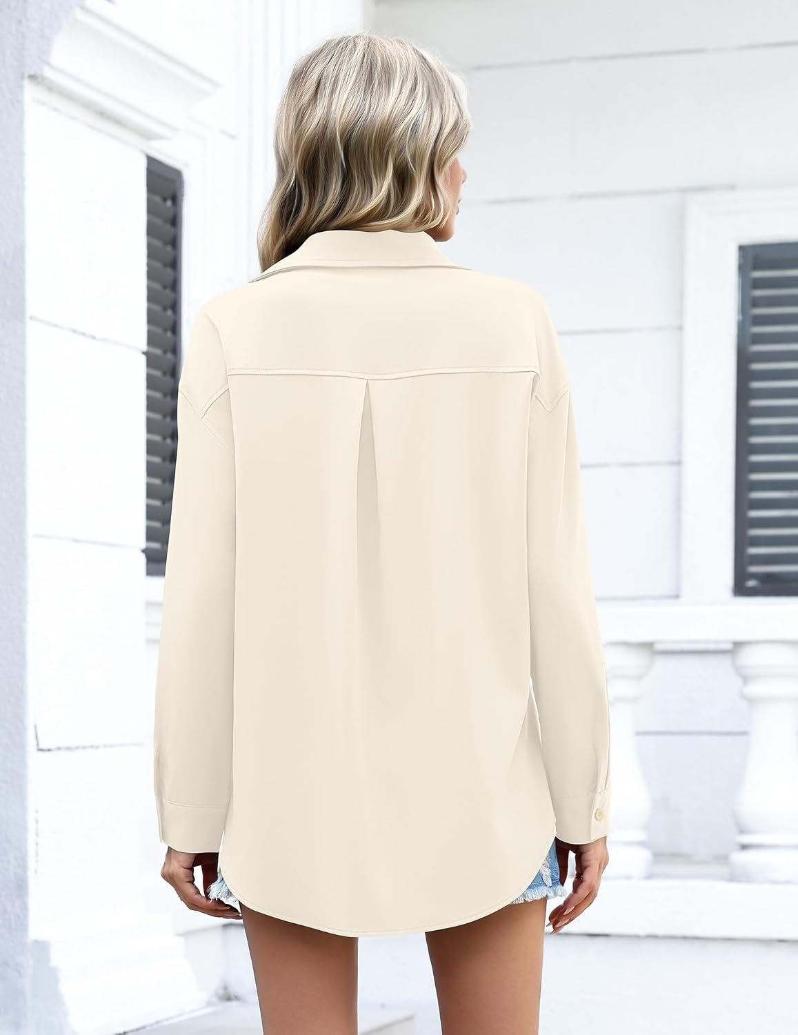 image:imageZeagoo Women Button Down Shirts Oversized Long Sleeve Blouses with PocketBbeige