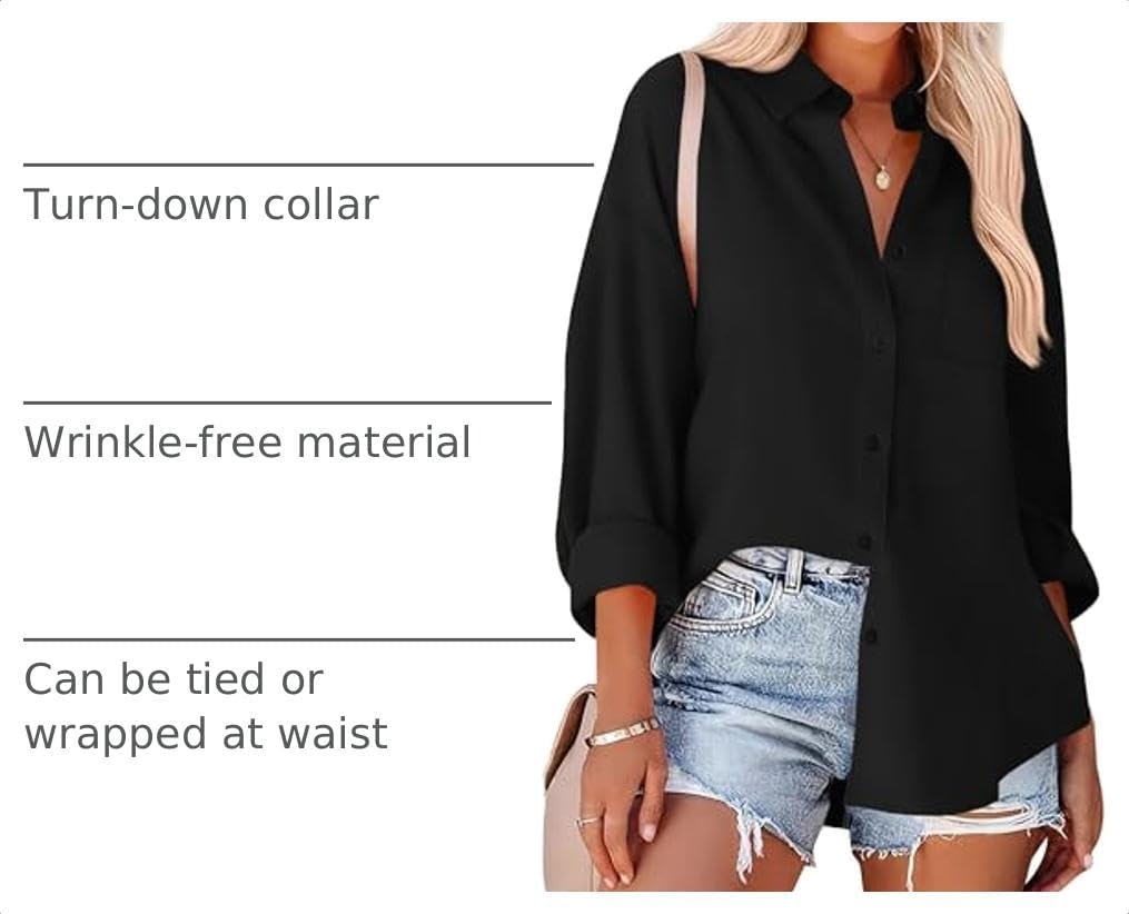 image:imageZeagoo Women Button Down Shirts Oversized Long Sleeve Blouses with PocketBblack