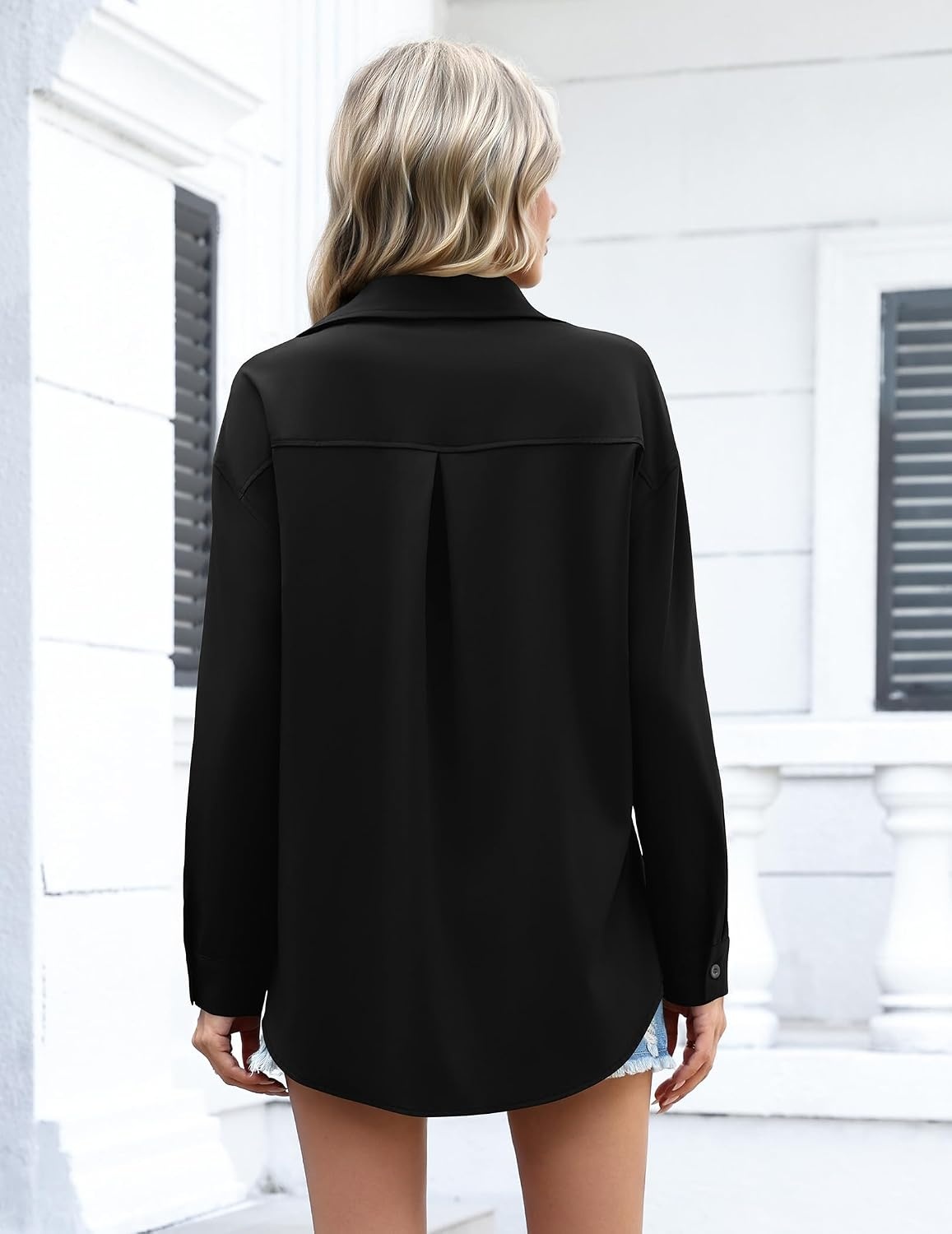 image:imageZeagoo Women Button Down Shirts Oversized Long Sleeve Blouses with PocketBblack