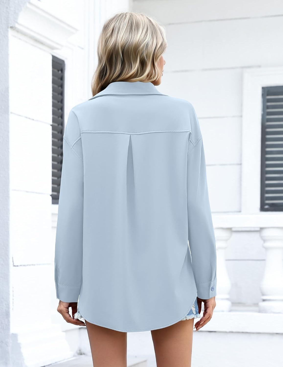 image:imageZeagoo Women Button Down Shirts Oversized Long Sleeve Blouses with PocketBblue