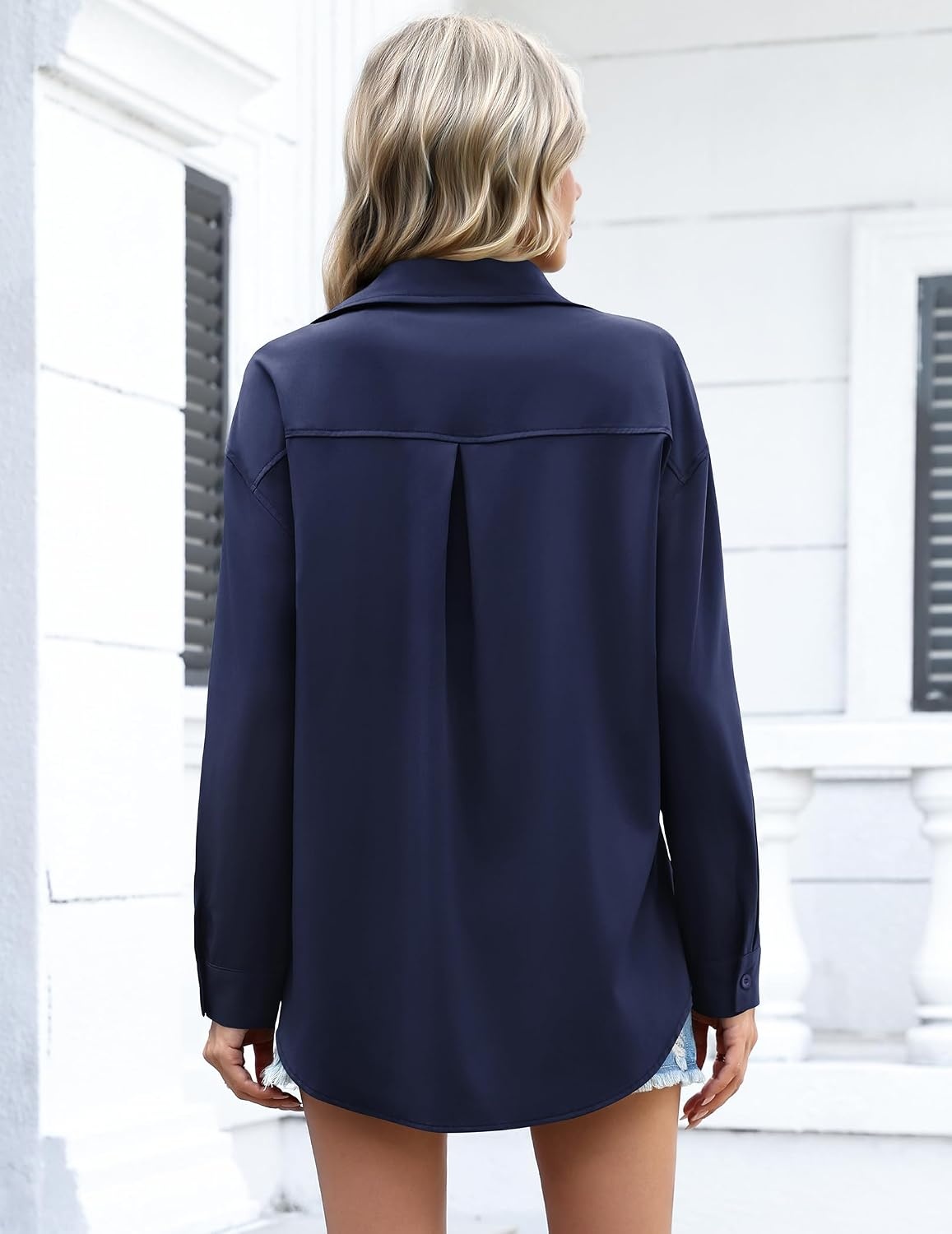 image:imageZeagoo Women Button Down Shirts Oversized Long Sleeve Blouses with PocketBdark Blue