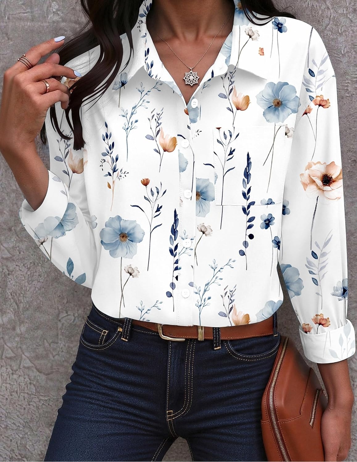 image:imageZeagoo Women Button Down Shirts Oversized Long Sleeve Blouses with PocketBf290