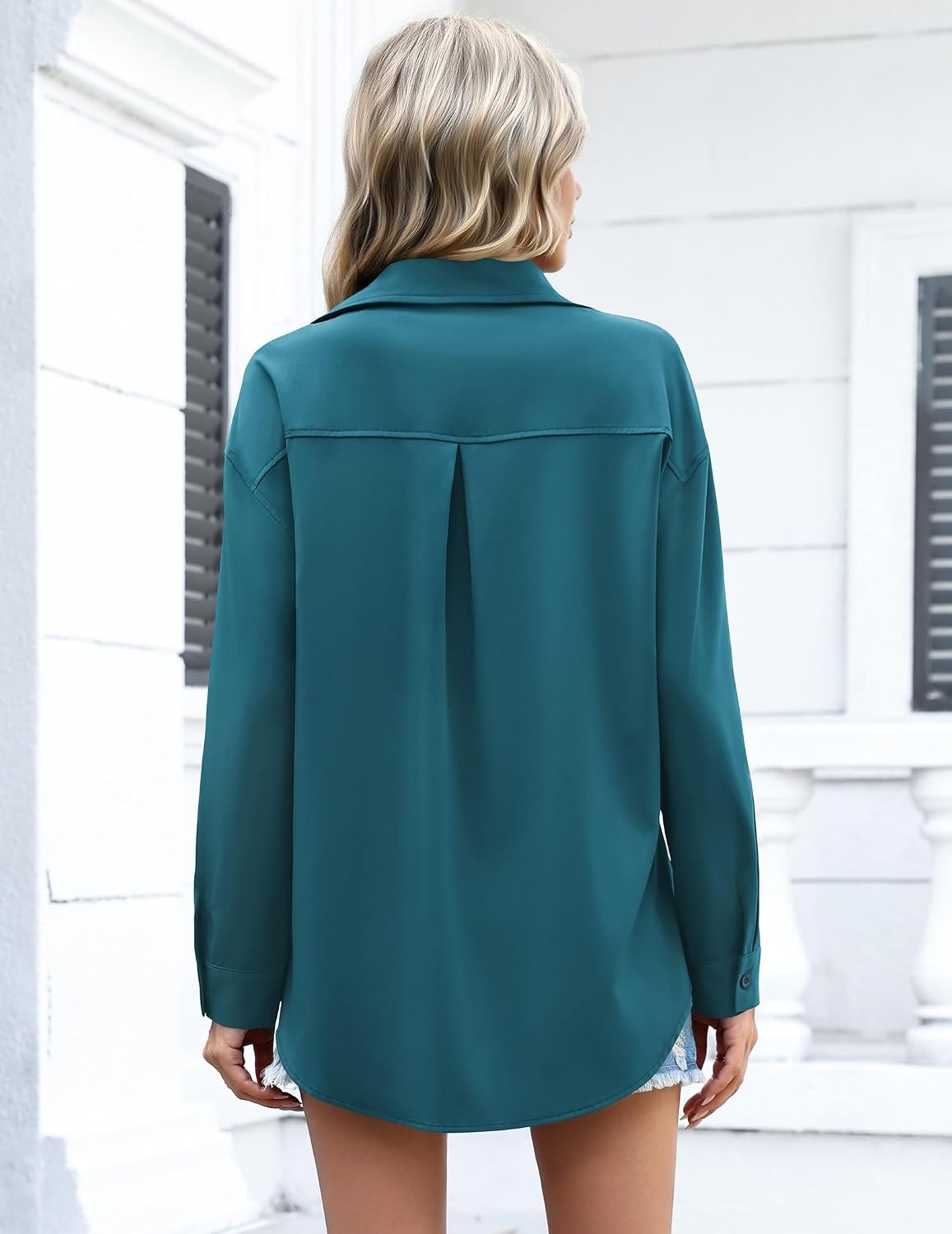 image:imageZeagoo Women Button Down Shirts Oversized Long Sleeve Blouses with PocketBpeacock Blue